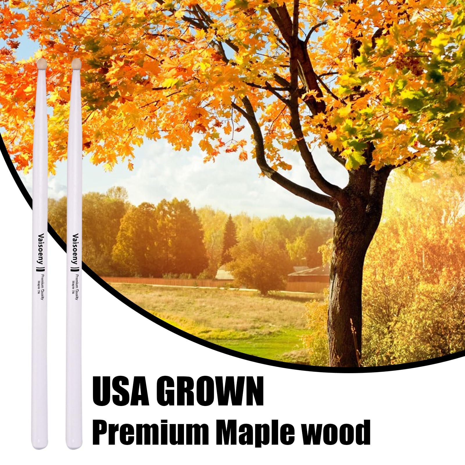 VAISOENY Drum Sticks 7A, 6 Pairs Lacquered Maple Wood Drum Sticks (White)