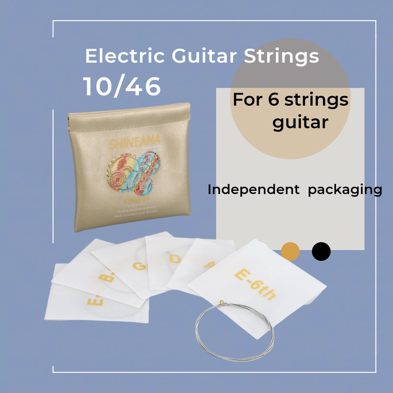 Electric Guitar Strings Handmade Nickel Plated Hex Steel Colorful Ball End-6 String-with Reusable soft leather pouch,Radiant Tone, Explosive Power (Gold(10/46)