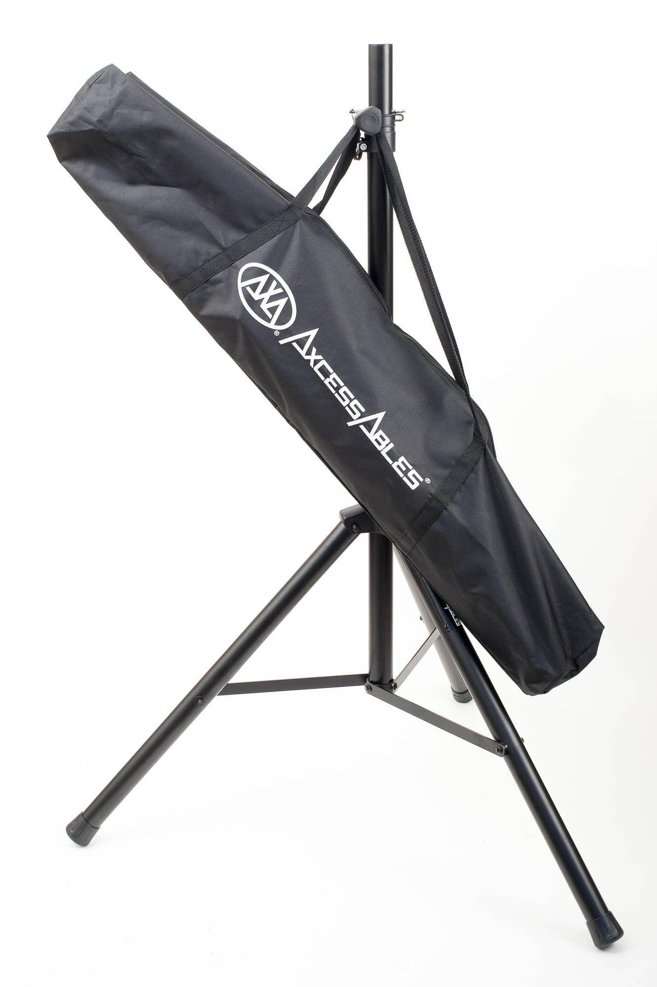 Heavy-Duty DJ Tripod Stands (Pair) with Bag by AxcessAbles| Adjustable Height 42” to 72″ PA Speaker Stands| 80lb Portable PA Stands Compatible with Powered Speakers (SSB-101)