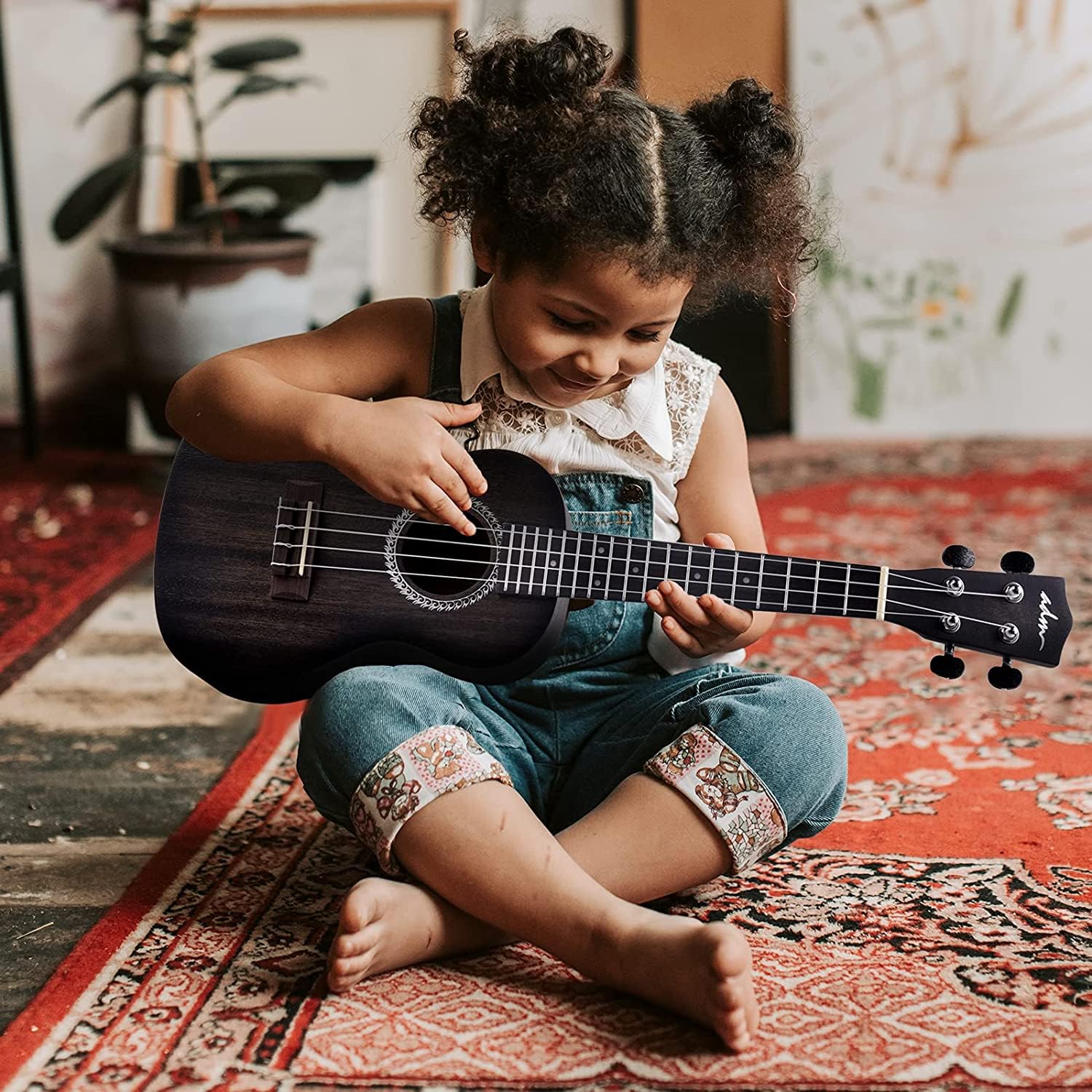 ADM Ukulele Beginner Kit Mahogany Hawaiian Wood Ukelele Bundle Ukalalee Set with Uke Free Starter Lessons for kids Students and Adults, Yellow Brown (Red Wine, 23 inch)