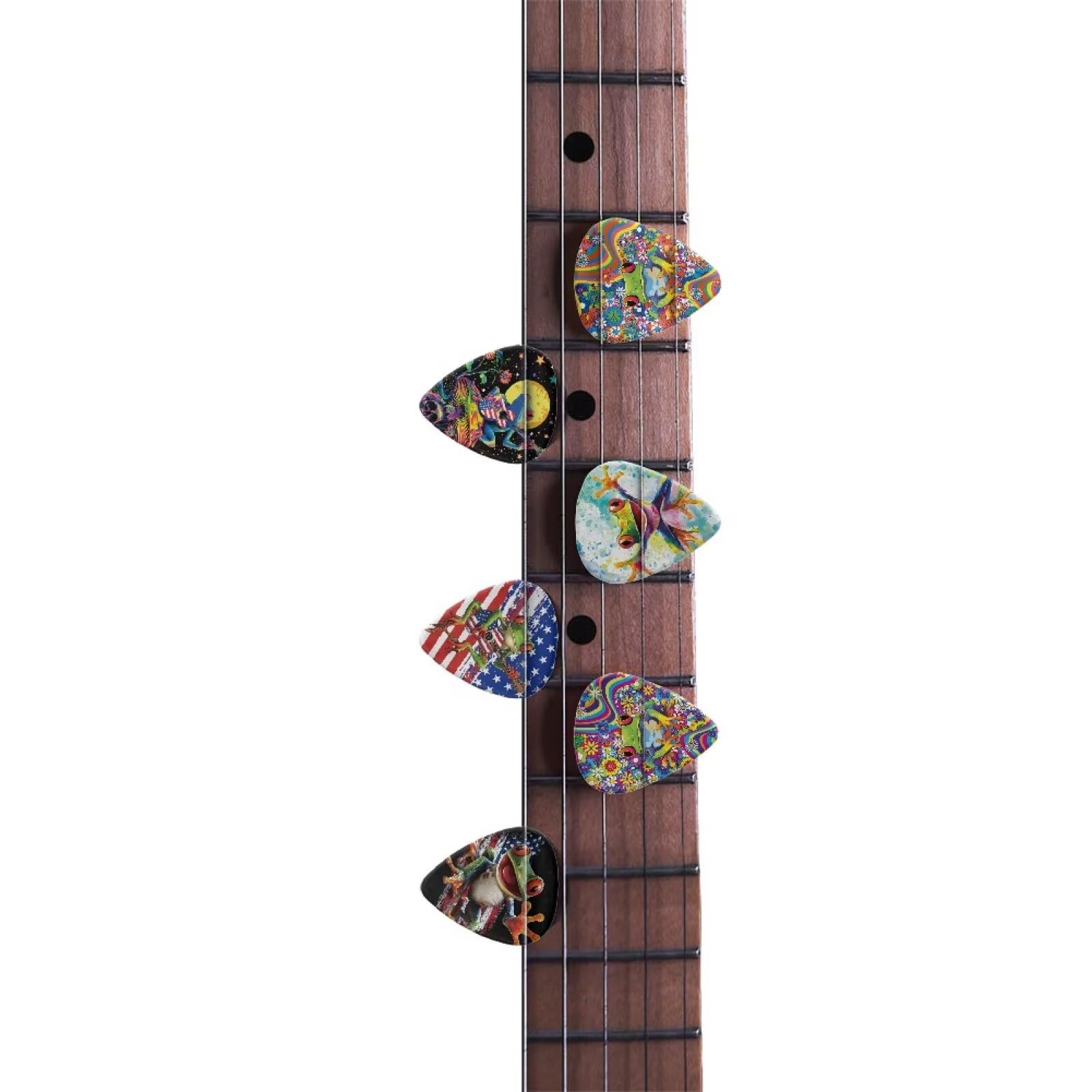 KEIAHUAN Frog Pattern 6PCS Celluloid Guitar Picks Colorful Guitar Plectrums for Bass, Electric, Acoustic Guitars