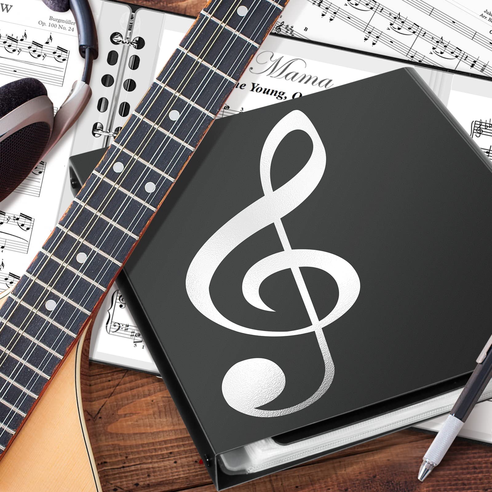 tutata Sheet Music Folder, 8.5 x 11 Music Binder, Writable Sleeves, Black