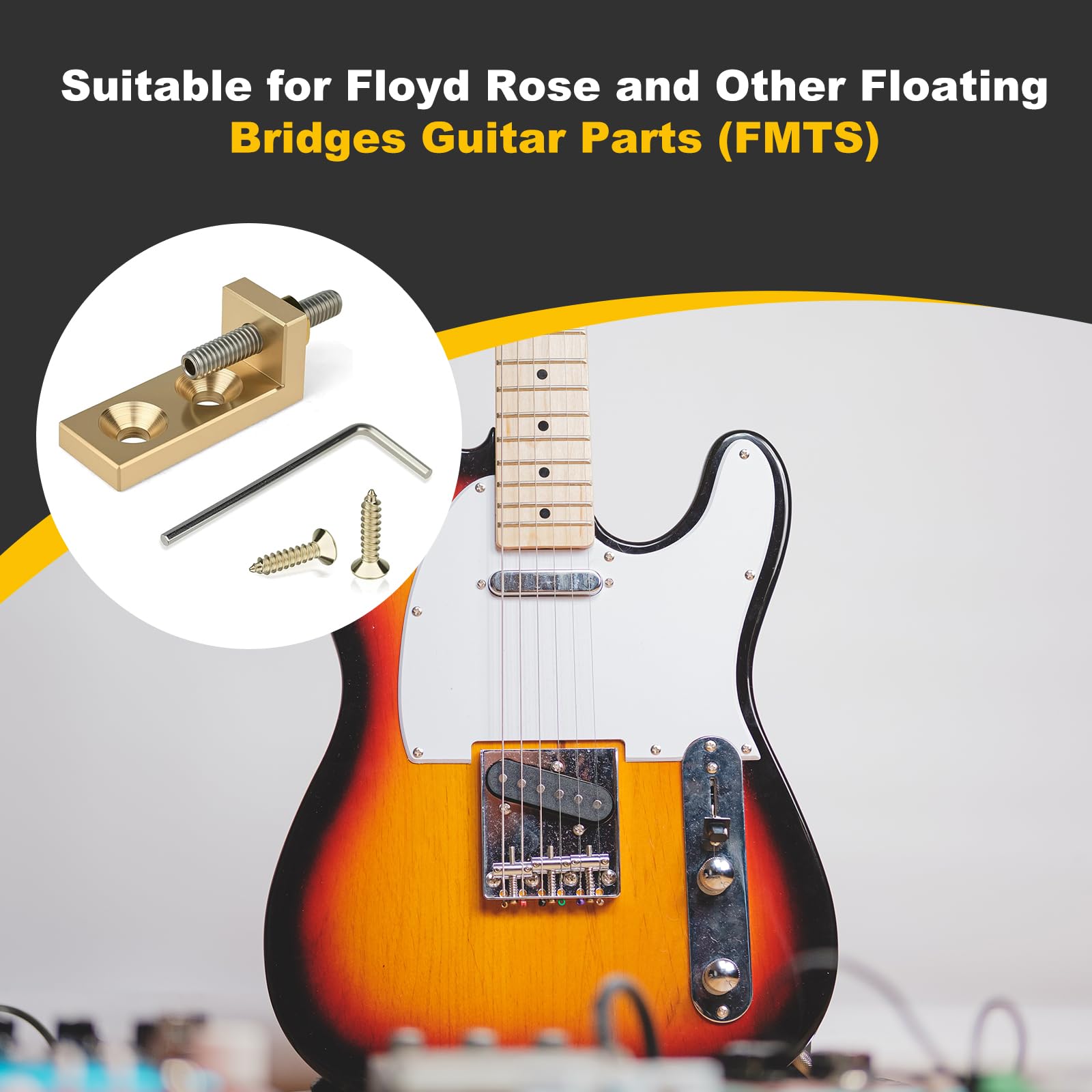 Brass Tremolo Stopper Stabilizer Set Suitable for Floyd Rose and Other Floating Bridges Guitar Parts (FMTS) with Screw Wrench