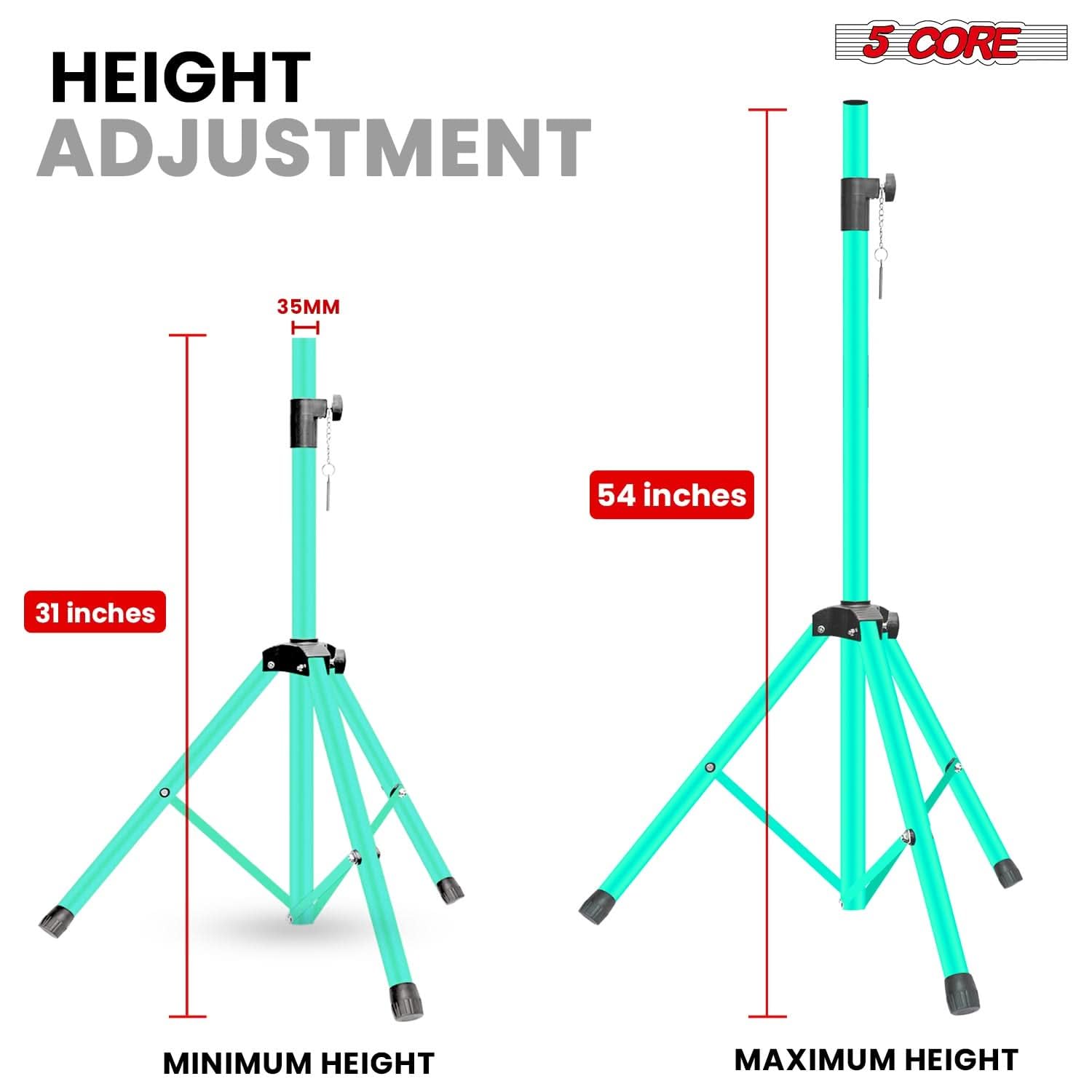 5 Core Speaker Stand Tripod Heavy Duty Adjustable Pair for PA DJ Stage & Event Telescoping Height up to 54″ Universal 35 mm Mount with Carry Bag – SS HD 2 PK 4.5 FT WH WB