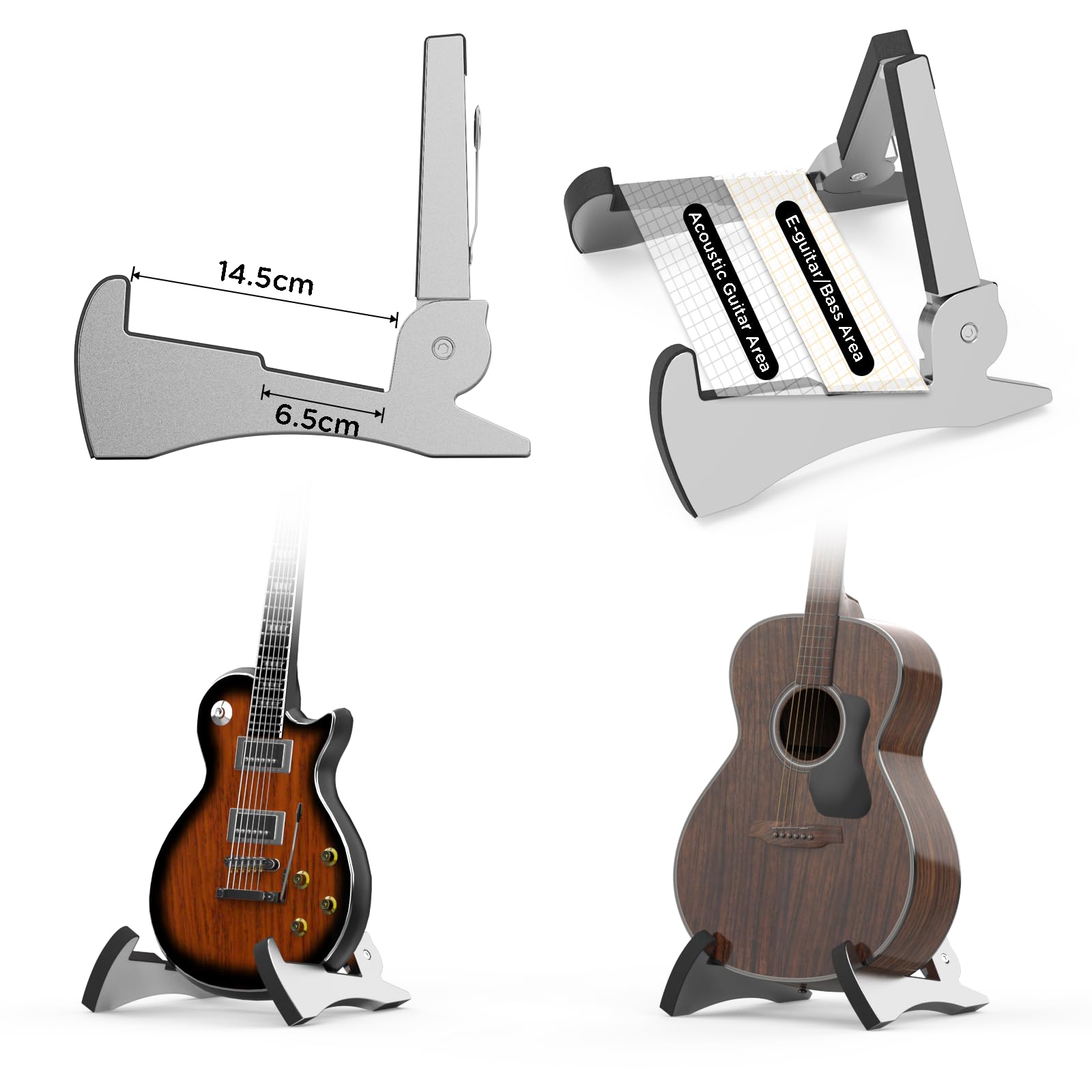 DIDA Portable Travel Guitar Stand, Lightweight Stable A- Frame Plastic Guitar Stand Holder for Acoustic, Electric Guitars, Ukulele, Foldable Guitar Stand Floor, Single Guitar Holder (Silver)
