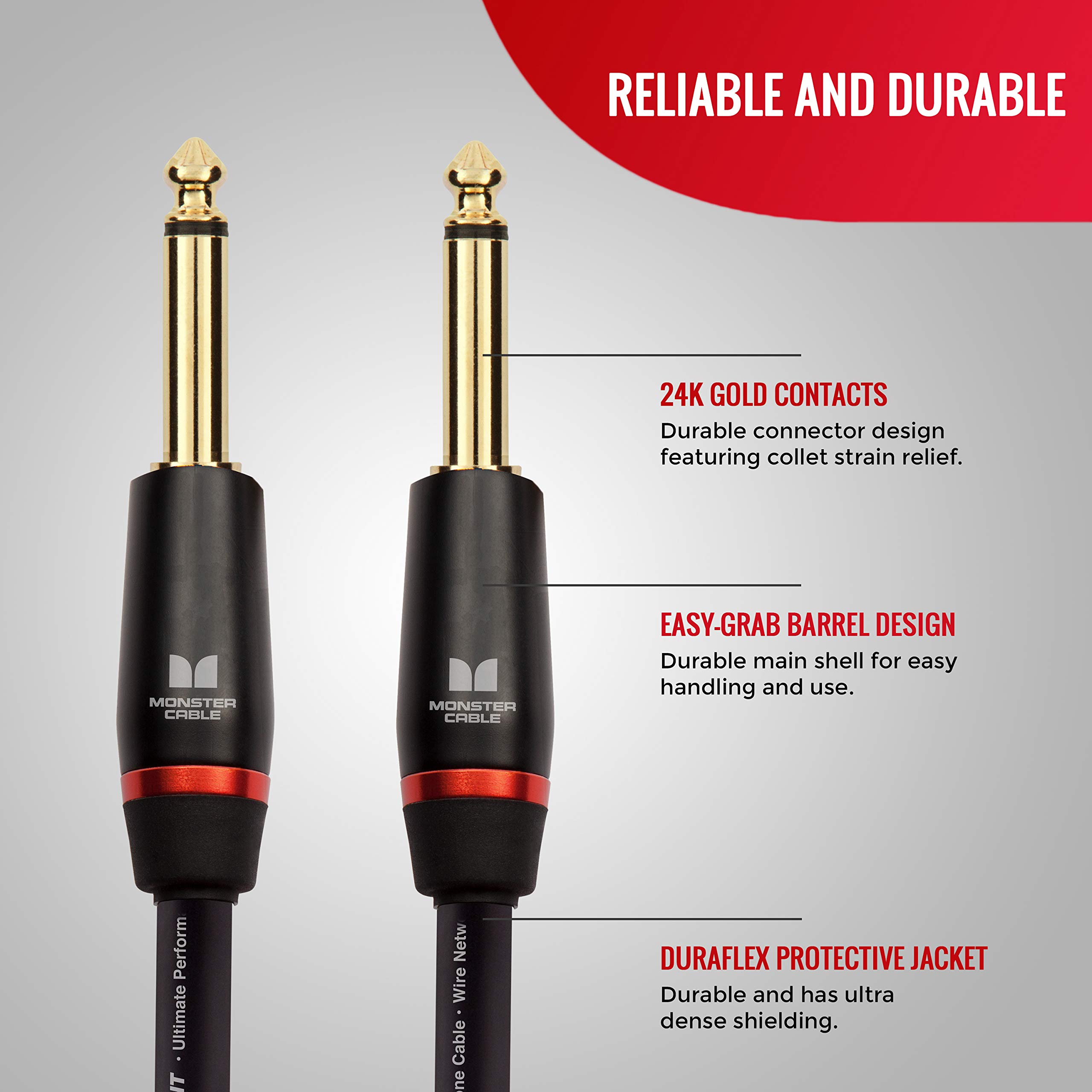Monster Prolink 12 ft Straight to Straight Bass Guitar Cable. 95% Copper Braided Shield