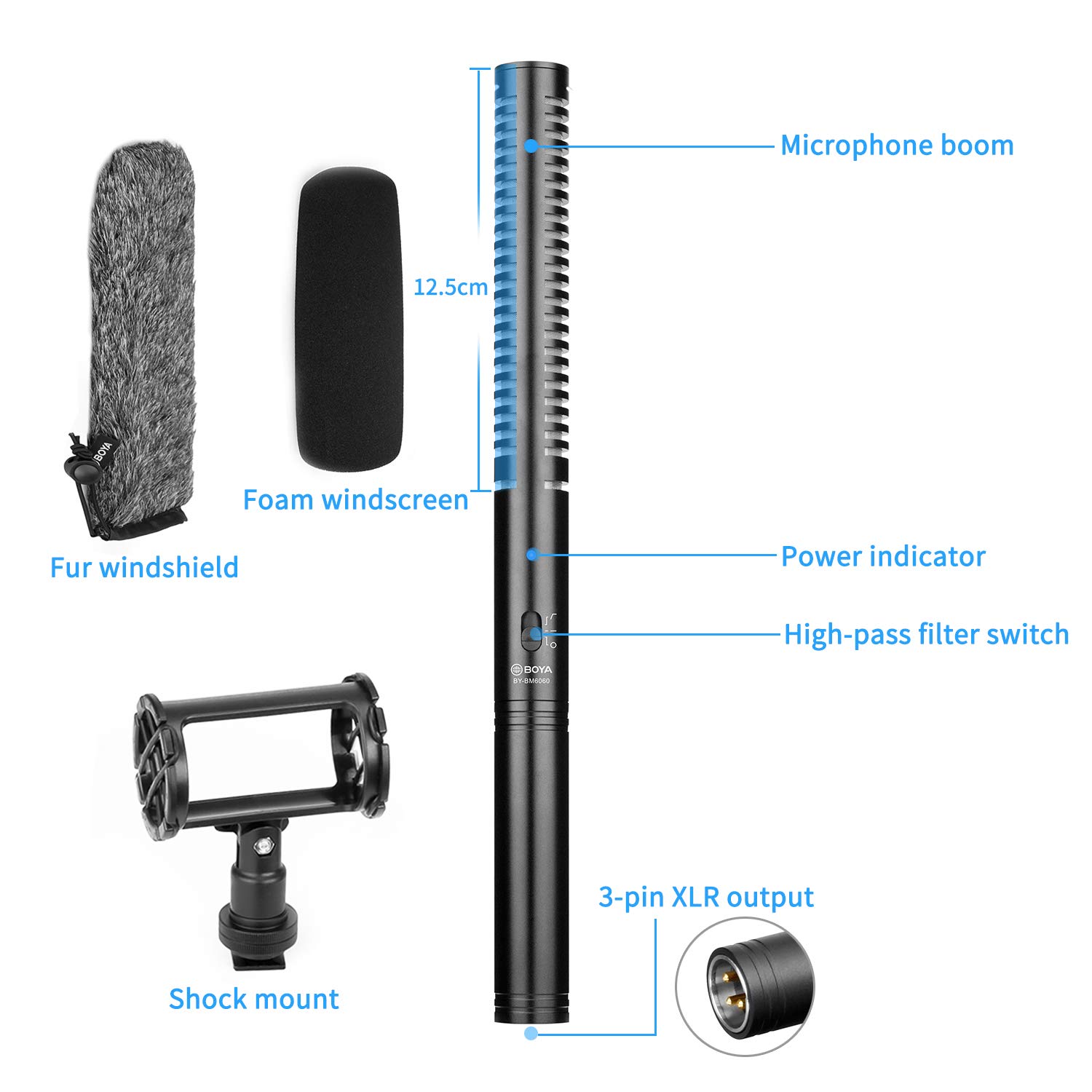 BOYA External Shotgun Microphone for Camera DSLR with Shockmount Windscreen Mic for Canon Nikon Sony Vlogging Professional Condenser Microphones for Video Recording Voice Interview YouTube BY-BM6060L