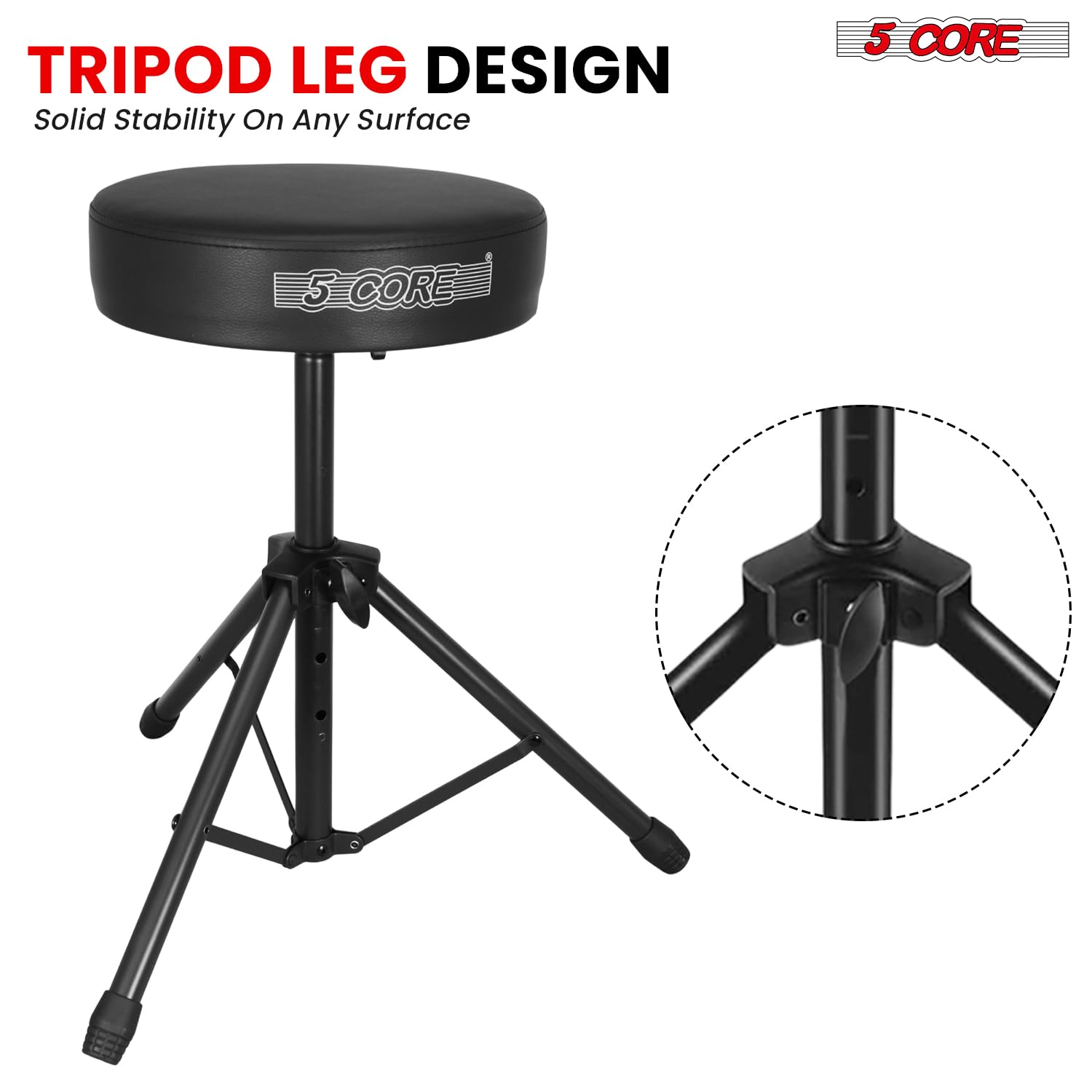 5 CORE Drum Throne Thick 3 Inch Padded Drum Seat Height Adjustable Drumming Stools with Anti-Slip Feet Musician Chair for Adults and Kids Drummers White – DS 01 WH