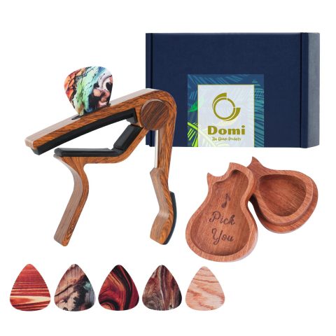 Guitar Capo Gift Set – Includes 1 Capo, 1 Pick Holder & 6 Picks