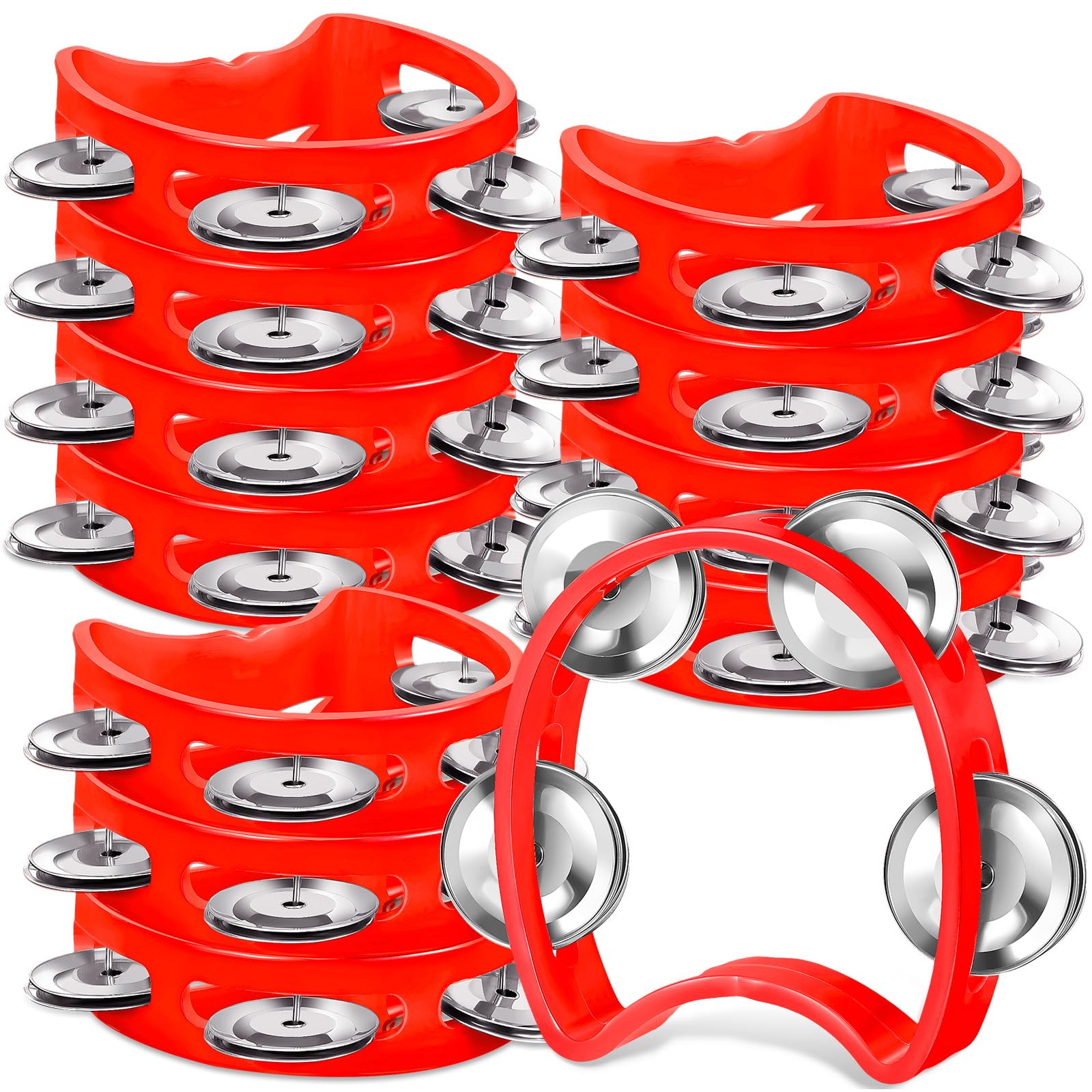 Lukmaa 12 Pcs Tambourine for Kids 4 Bells Handheld Percussion, Red