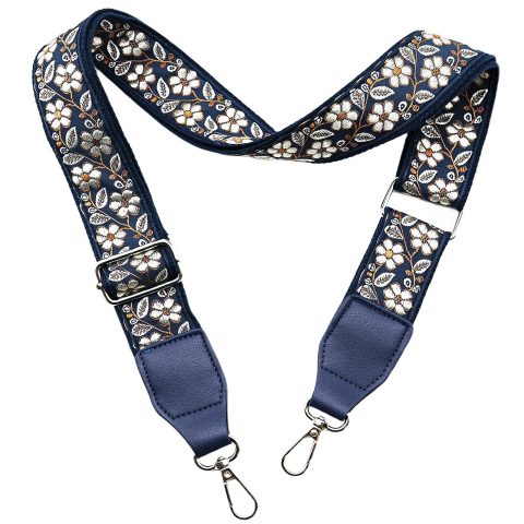 LEMEDE Adjustable Blue Purse Strap With Blue Leather End – 1.5″ Wide Handbags, Camera, Guitar, Phone & Crossbody Bag Replacement Shoulder Straps(Silver Hardware)