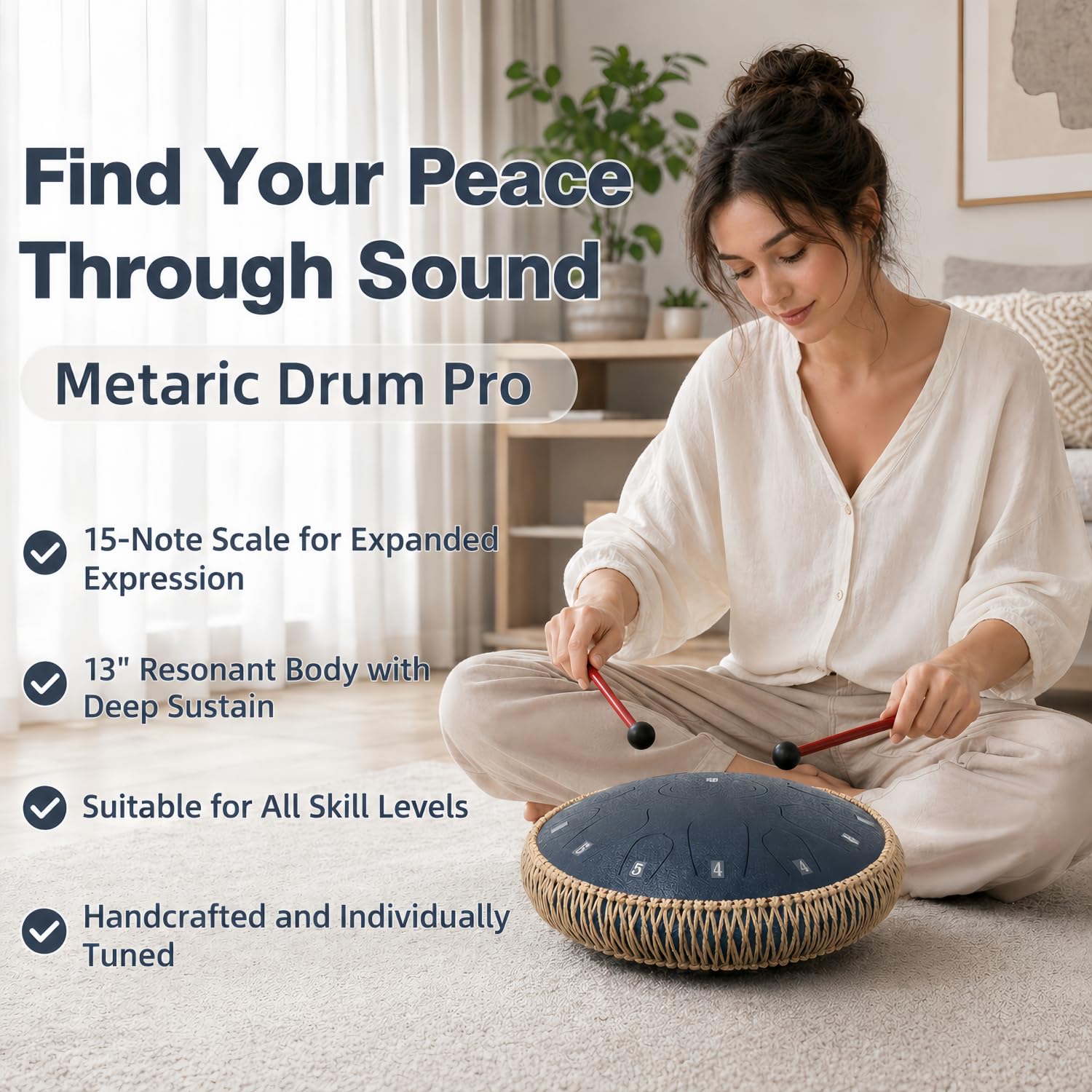 Metaric Steel Tongue Drum 13 Inches 15 Notes, D Major