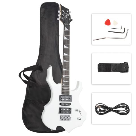 Glarry Cool Burning Fire Style Electric Guitar Christmas gift for Beginner Guitar Lover with Accessories Pack (white)