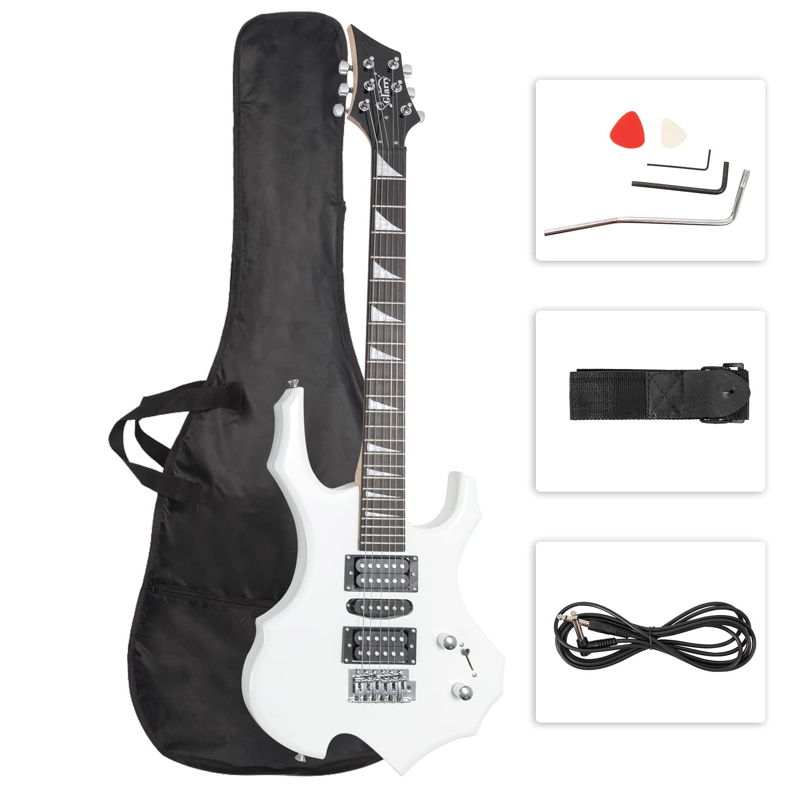 Glarry Cool Burning Fire Style Electric Guitar Christmas gift for Beginner Guitar Lover with Accessories Pack (white)