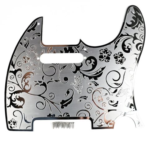 OVSAL Stainless Steel Pick Guard Scratch Plate 8 Holes SS Single-Coil Pickups Metal Engraving Electric Guitar Pickguard Compatible with USA/Mexican Telecaster Tele Modern Style Guitar Parts(Chrome)