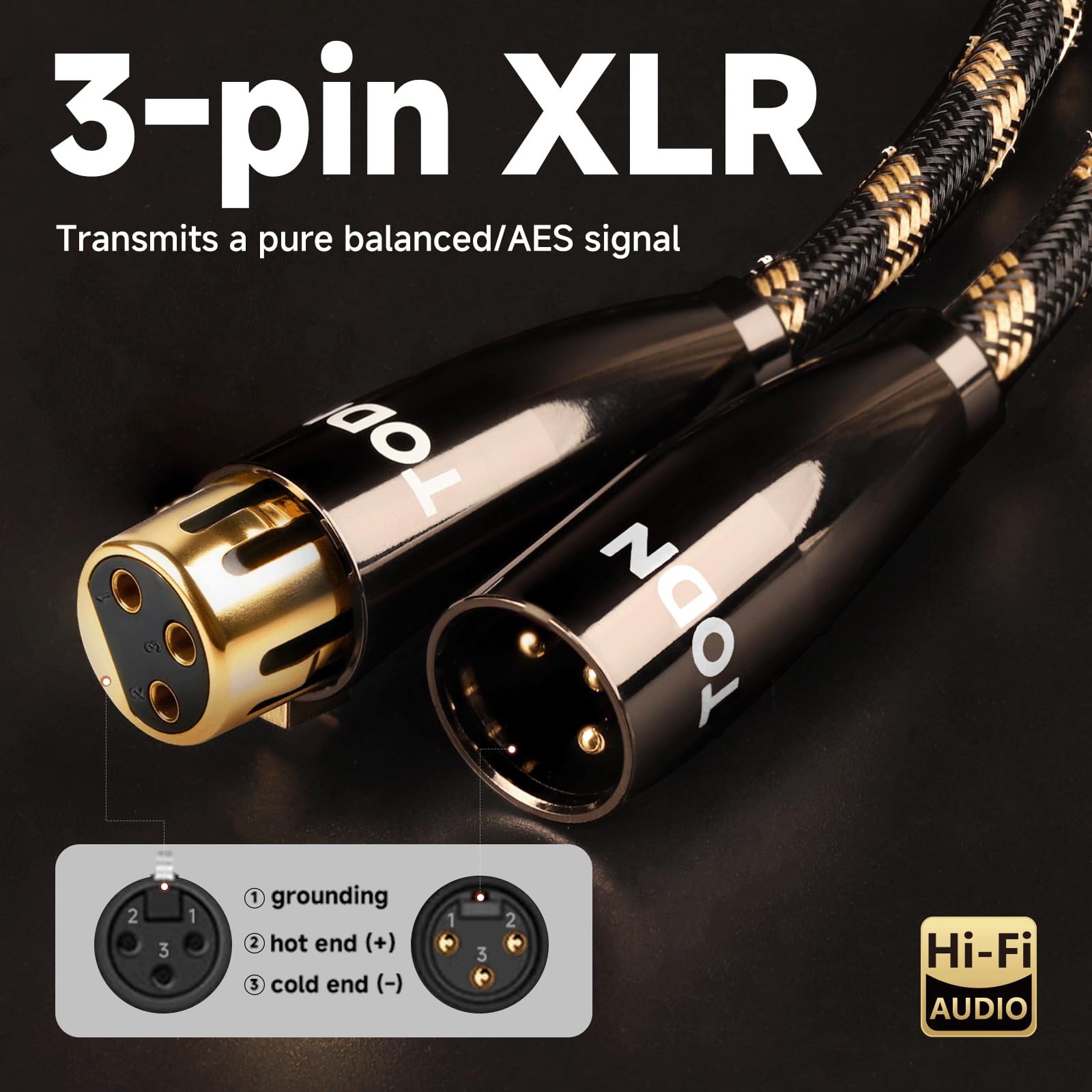 TODN 1pcs Shielded XLR Balanced Microphone Cable Audiophile 10ft with OCC