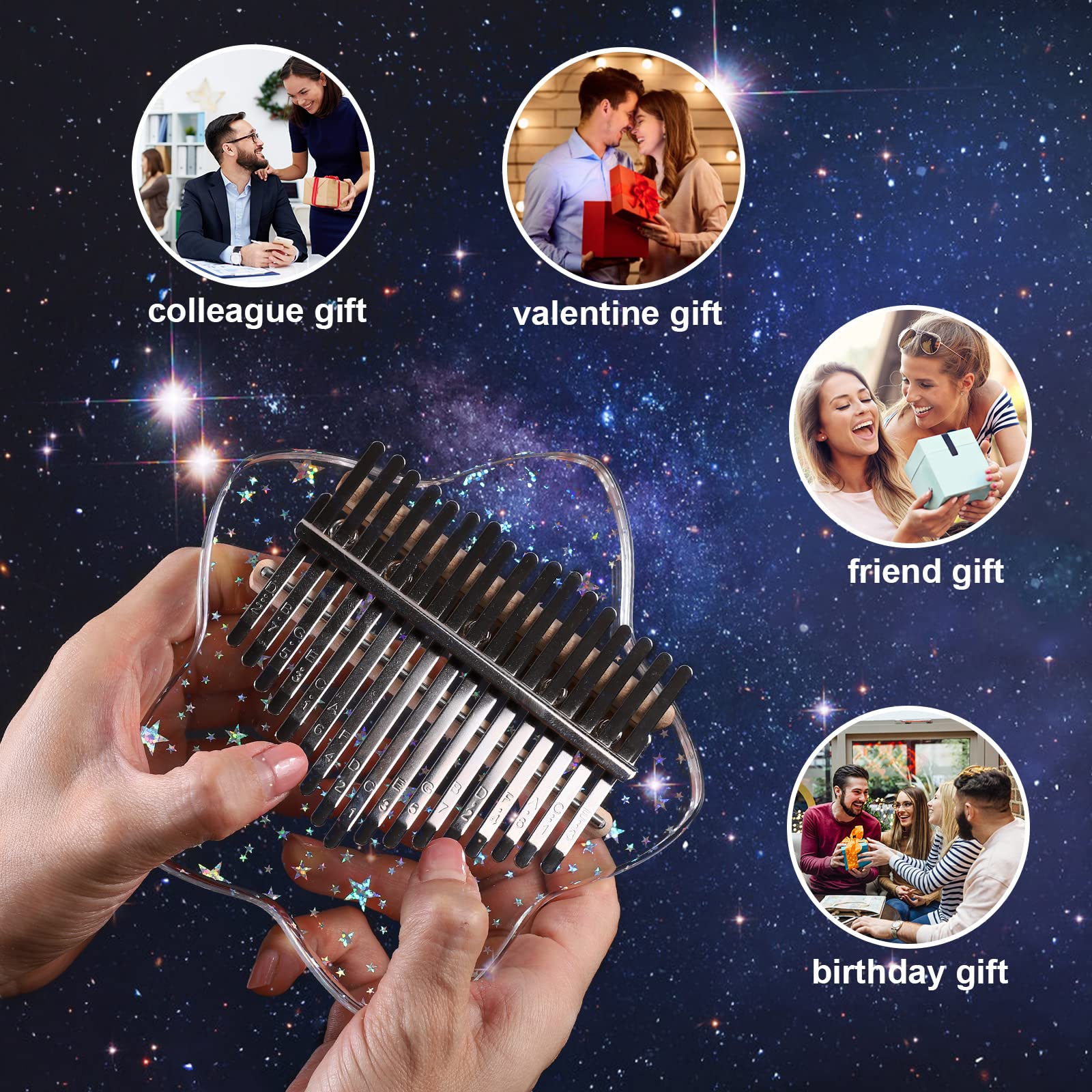 Beveetio Clear Kalimba Thumb Piano With Eva Protective Case, Transparent Crystal Kalimba 17 Key, Musical Instrument Gifts, Rainbow Star Finger Piano, Acrylic Mbira…