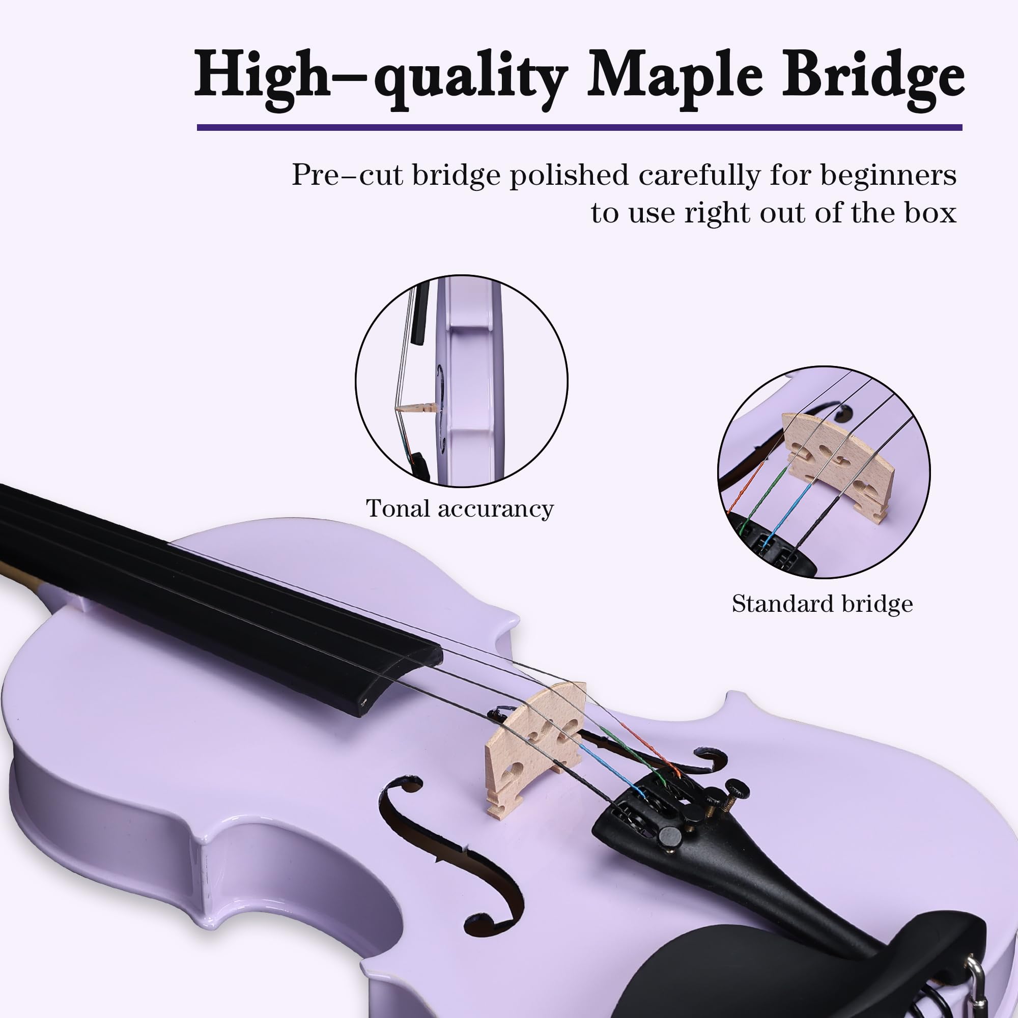 ADM Acoustic Violin for Kids Beginners, 3/4 Size Acoustic Violin Fiddle for Teens Students Violin Starter Kit with Hard Case, E-Tuner, Rosin, Shoulder Rest, Bow, Extra Strings, Free Lessons, Purple