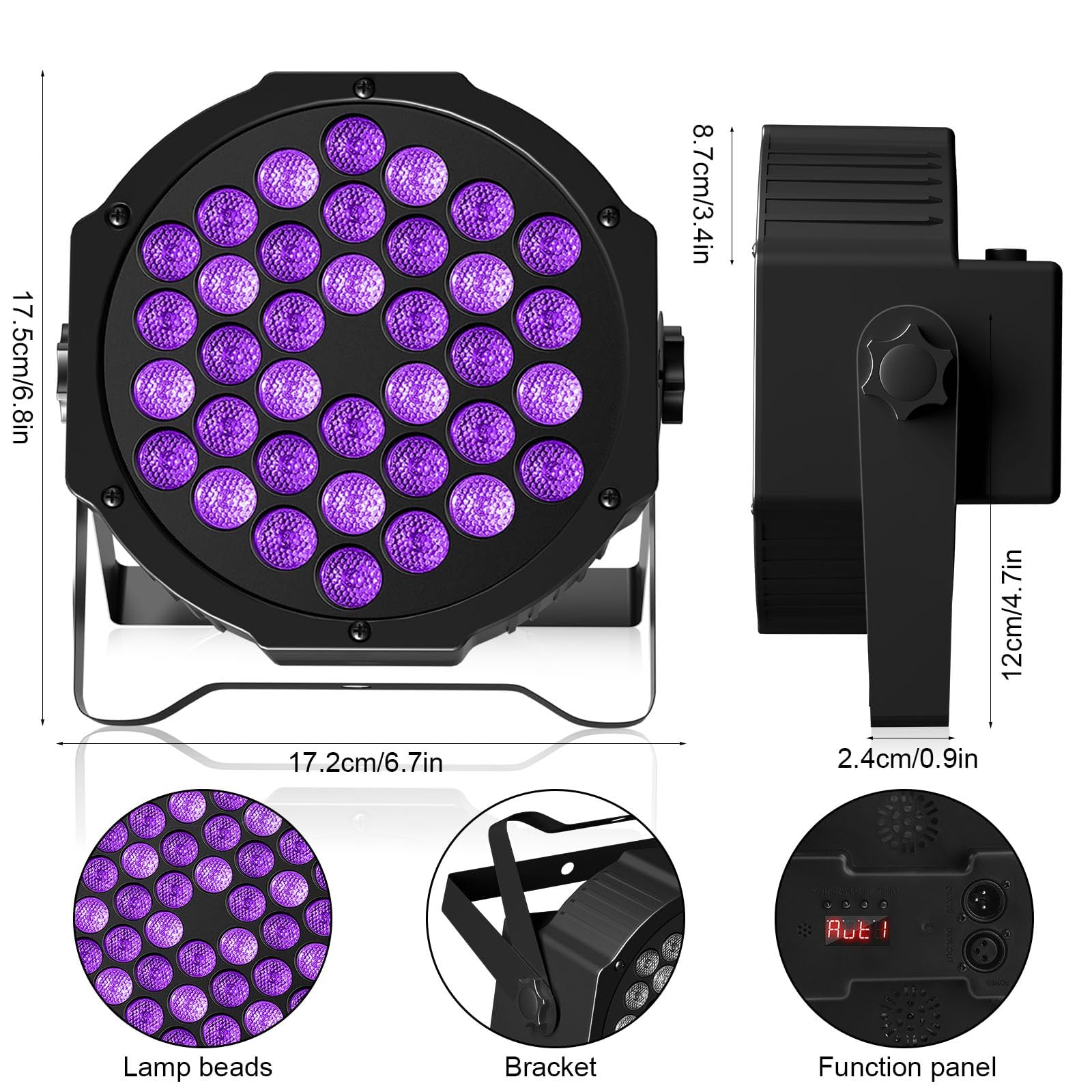 U`King Black Lights UV 36 LED Blacklight Glow in The Dark Black Light DMX Sound Activated Portable Stage Lights for Parties Birthday Wedding DJ Stage (8 Packs)