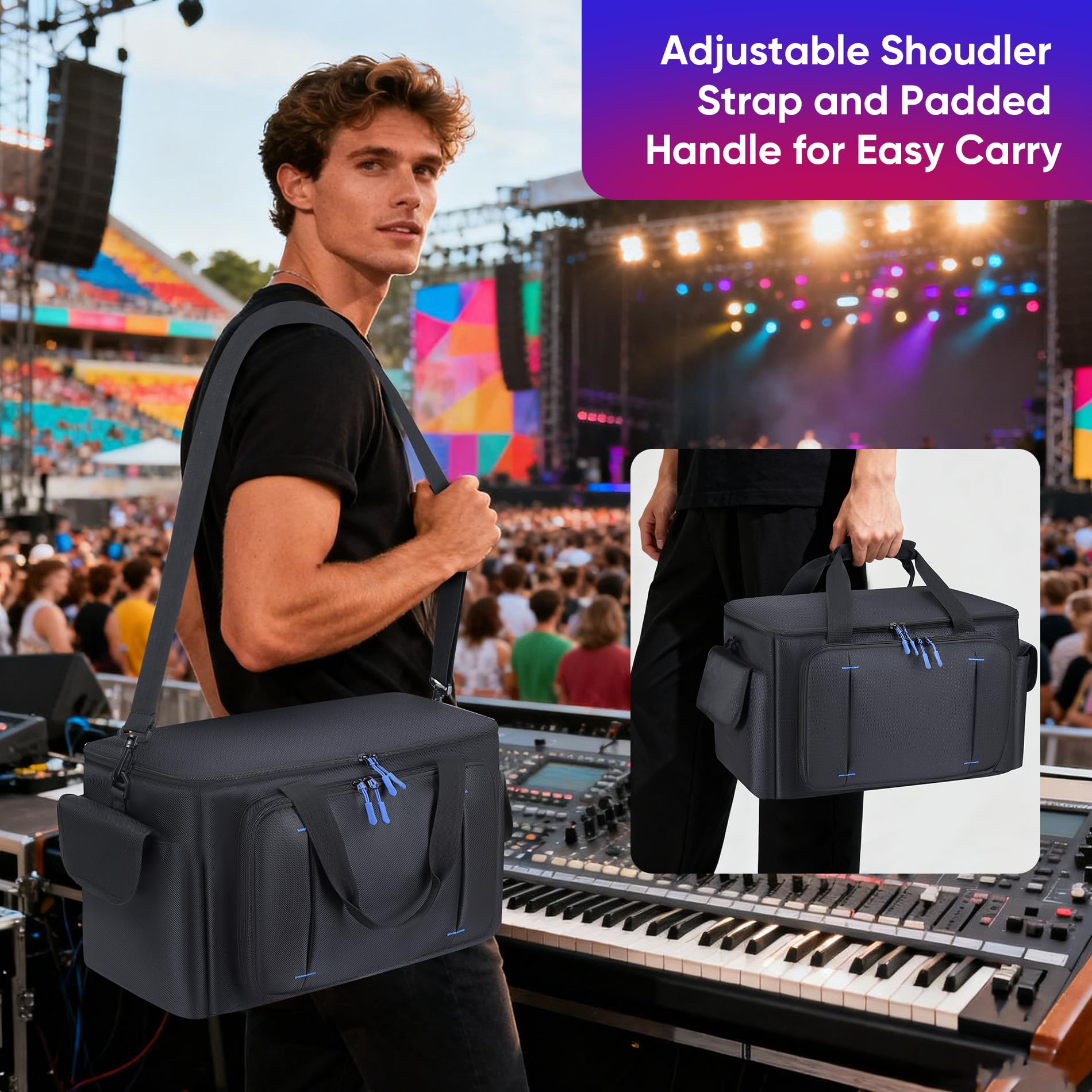 Large DJ Cable File Bag with Multi-Compartment & Pocket for Music Equipment