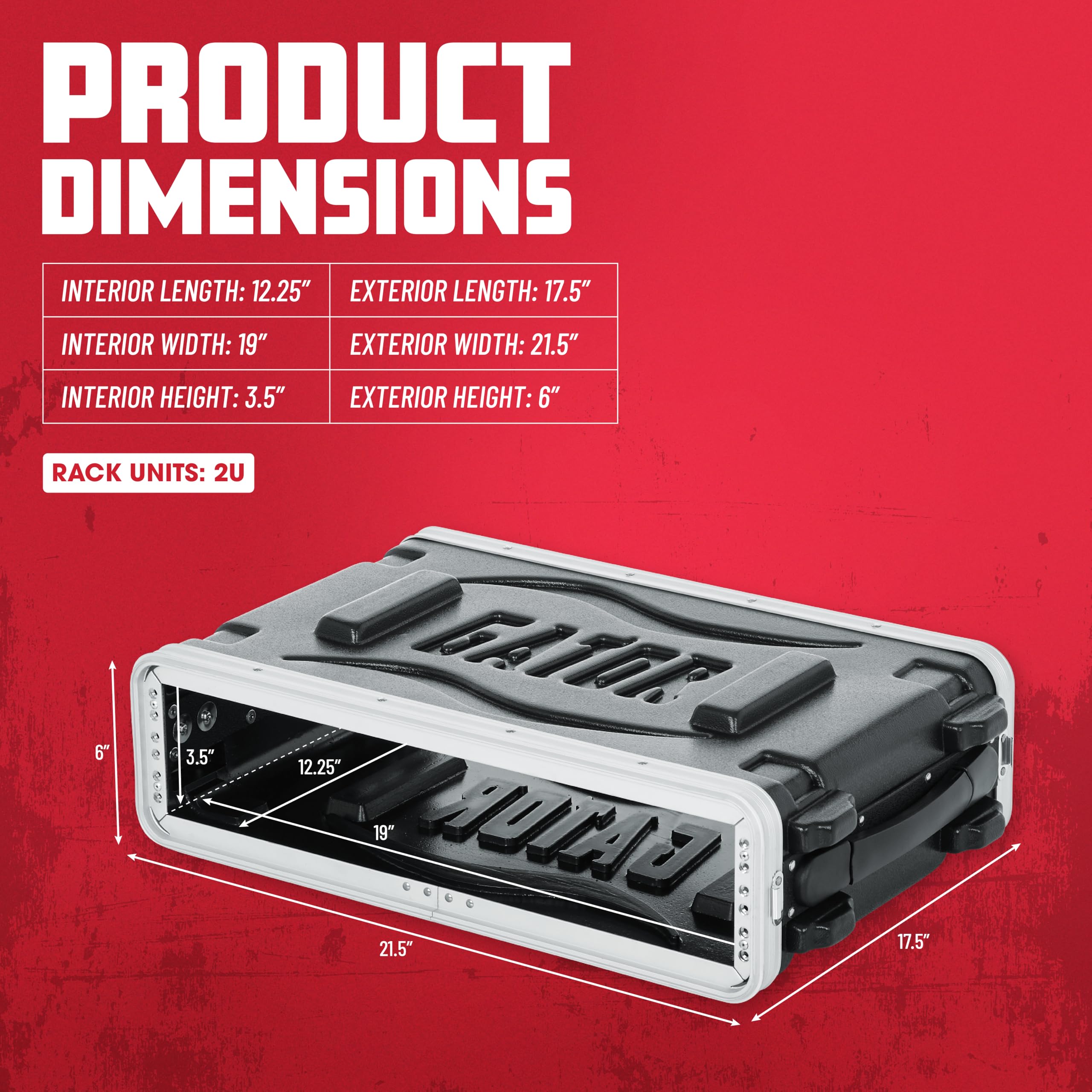 Gator Cases Lightweight Molded 2U Rack Case with Heavy Duty Latches; Shallow 14.25′ depth (GR-2S)