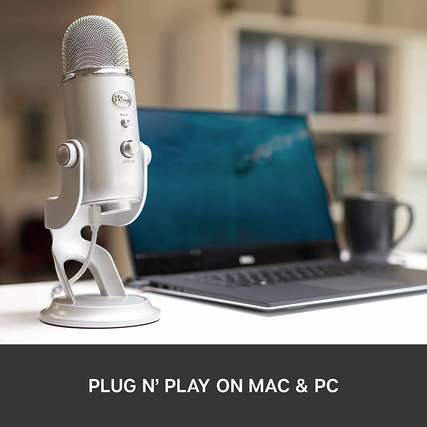 Blue Yeti USB Mic for Recording & Streaming on PC and Mac, 3 Condenser Capsules, 4 Pickup Patterns, Headphone Output and Volume Control, Mic Gain Control, Adjustable Stand – Silver (Renewed)