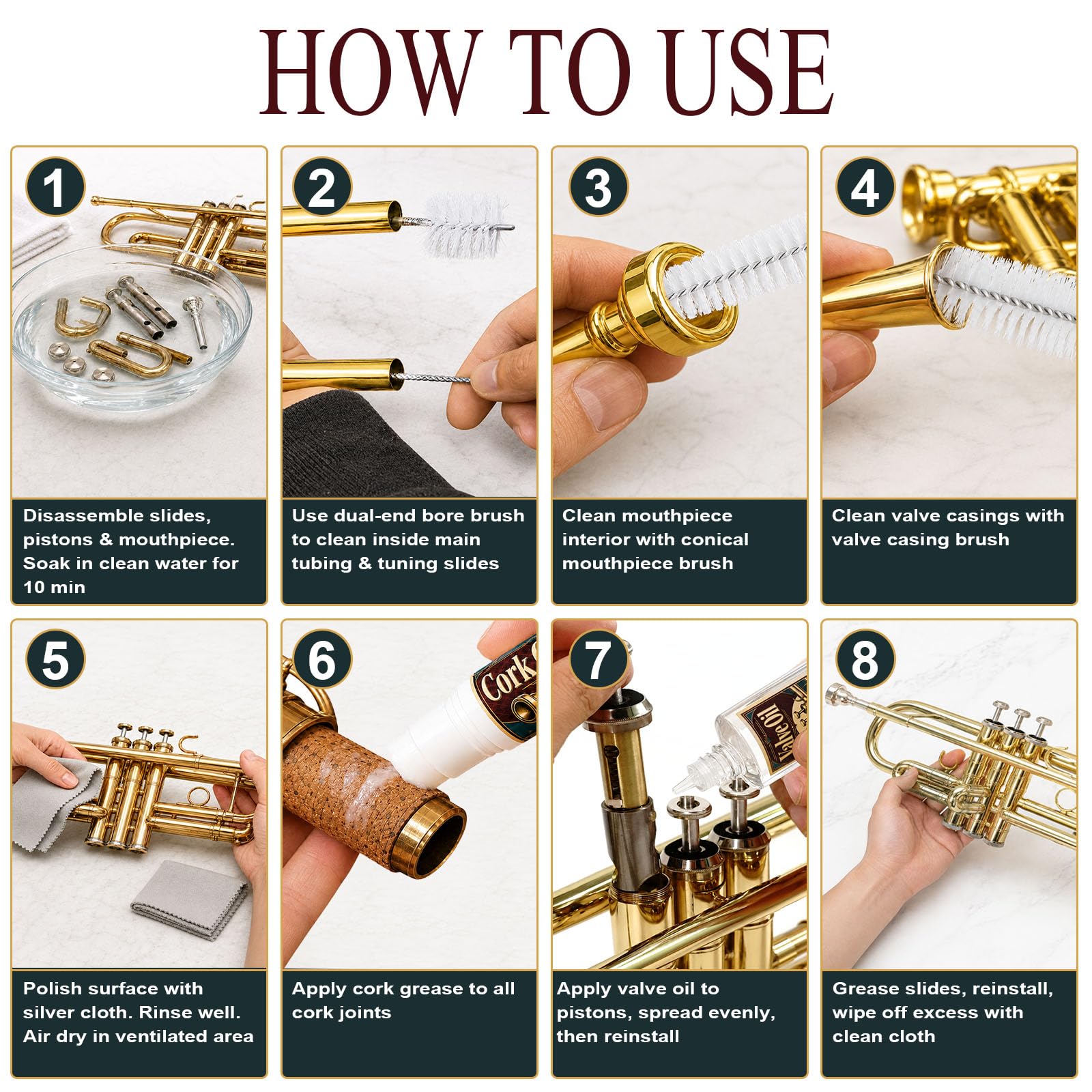 DINGSEN Trumpet Cleaning Kit – Complete Care with Oil, Grease & Brushes