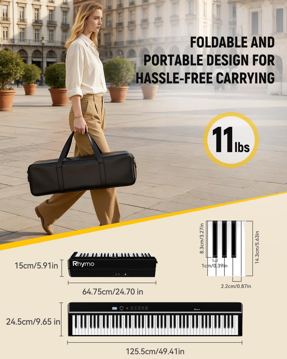Folding Keyboard Piano, Rhymo Upgraded 88 Key Full Size Portable Semi Weighted Electric Piano Keyboard with 30W Stereo Surround Speaker, USB MIDI, Sustain Pedal for Beginners & Adults (QJT0016)