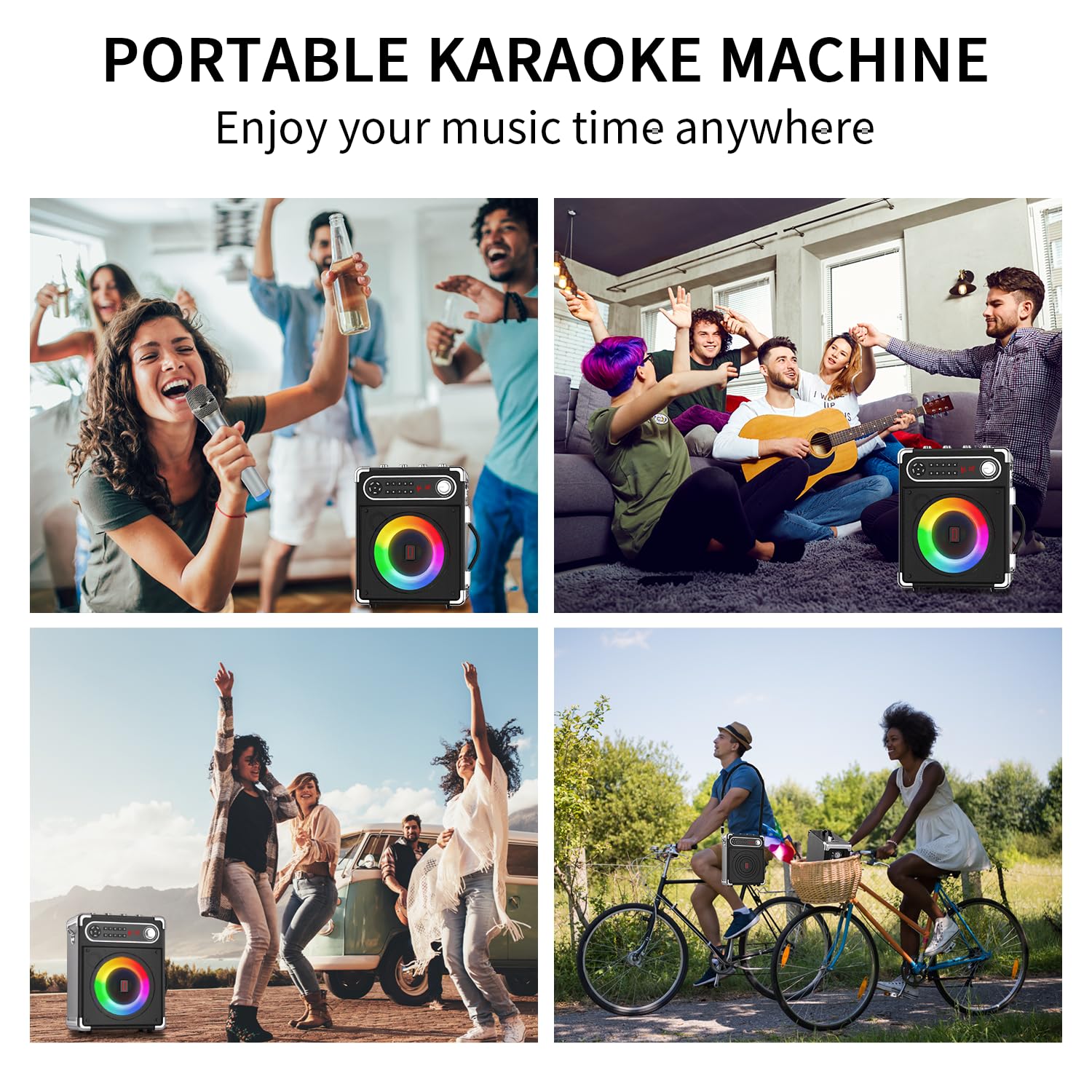 Portable Karaoke Machine Set with 2 Wireless Microphones for Adults & Kids