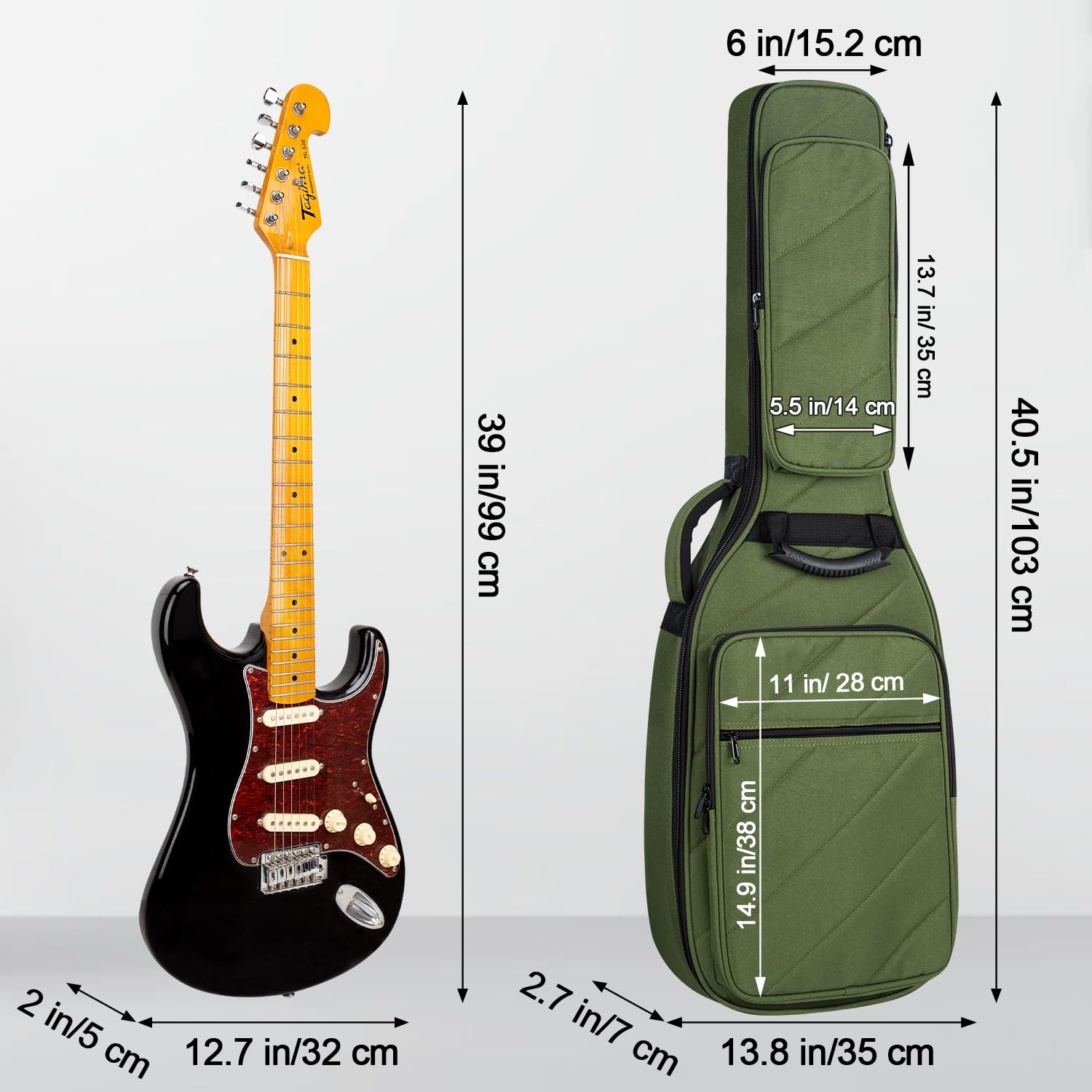 MUZNOTE Guitar Bag Electric Case Reinforced 0.7 In Thick Sponge Soft Padded Guitar Case with 3 Pockets Electric Guitar Gig Bag, Neck Cradle,Back Hanger Loop for 39 Electric Guitars