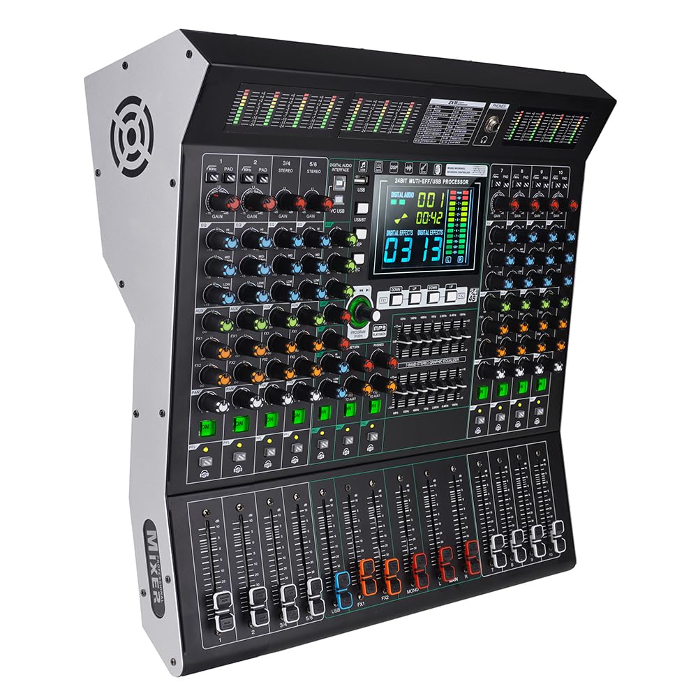 Yamnweo GF8PRO Multifunction 8 Channel Audio Mixer, LCD Color Screen, Supports Multi-Effect Audio Processing, Built-in 7 Band Equalizer and 99 Reverb DJ Mixer for Performance and Studio (GF8 FBM)