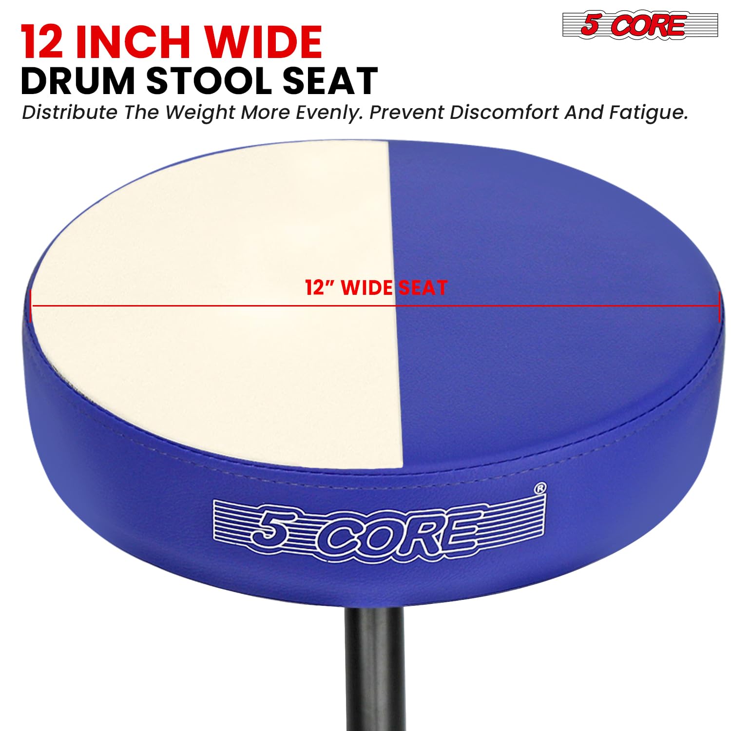 5 CORE Drum Throne Thick 3 Inch Padded Drum Seat Height Adjustable Drumming Stools with Anti-Slip Feet Drummers Chair for Practice and Performance Blue – DS 01 BLU