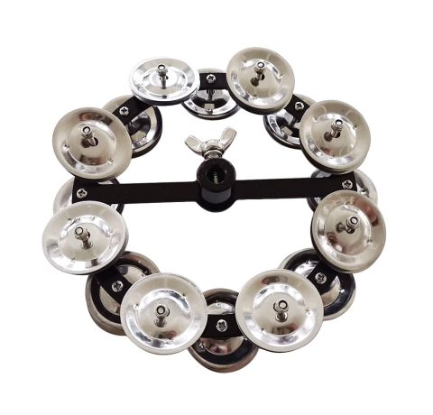 TUOREN 5.5″ Mountable Symbal Hihat Tambourine with 8 Double Row Steel Jingles for Drum Set Silver