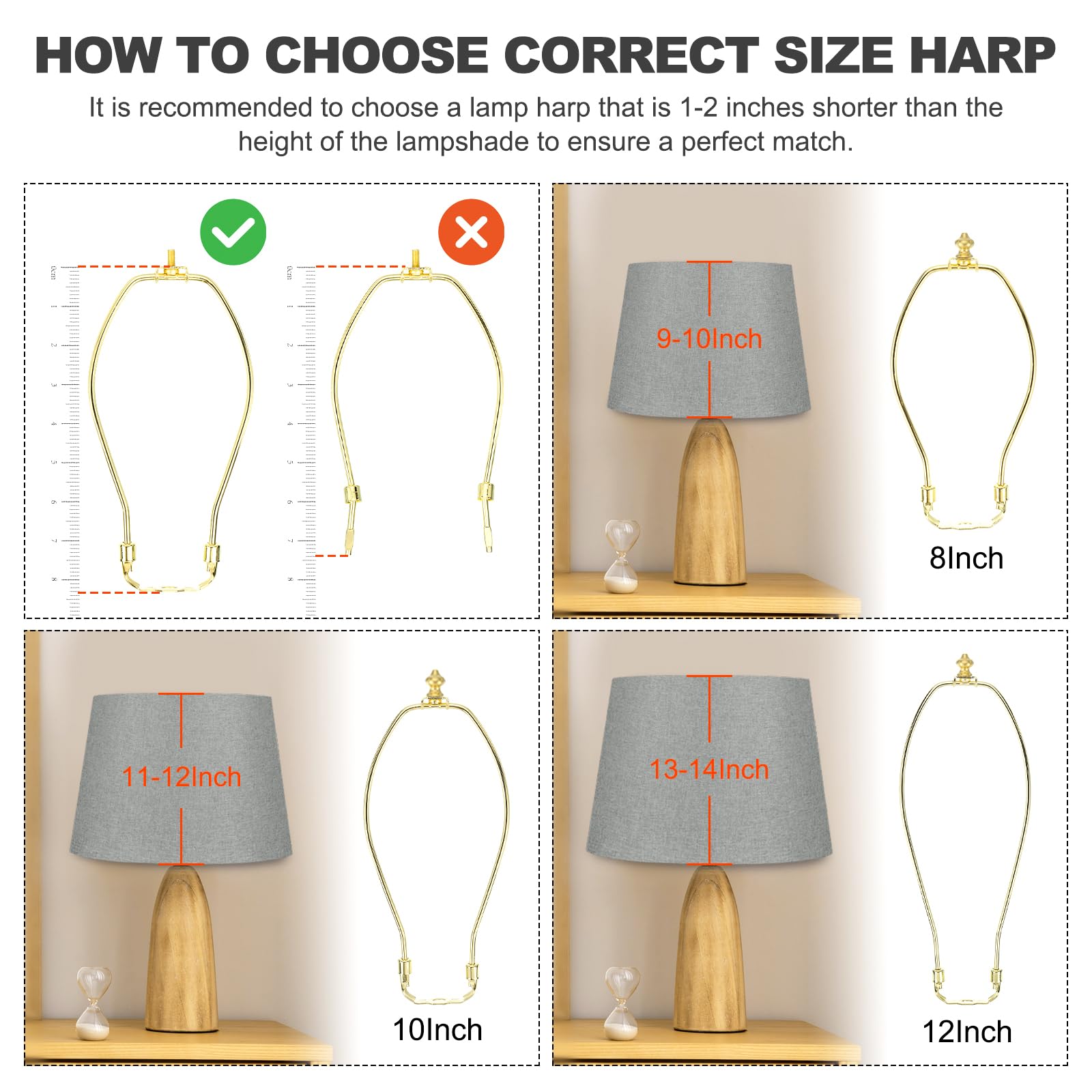 PATIKIL 6 Inch Lamp Harp Kit with 1 Inch Height Solid Brass Finial, 2Set