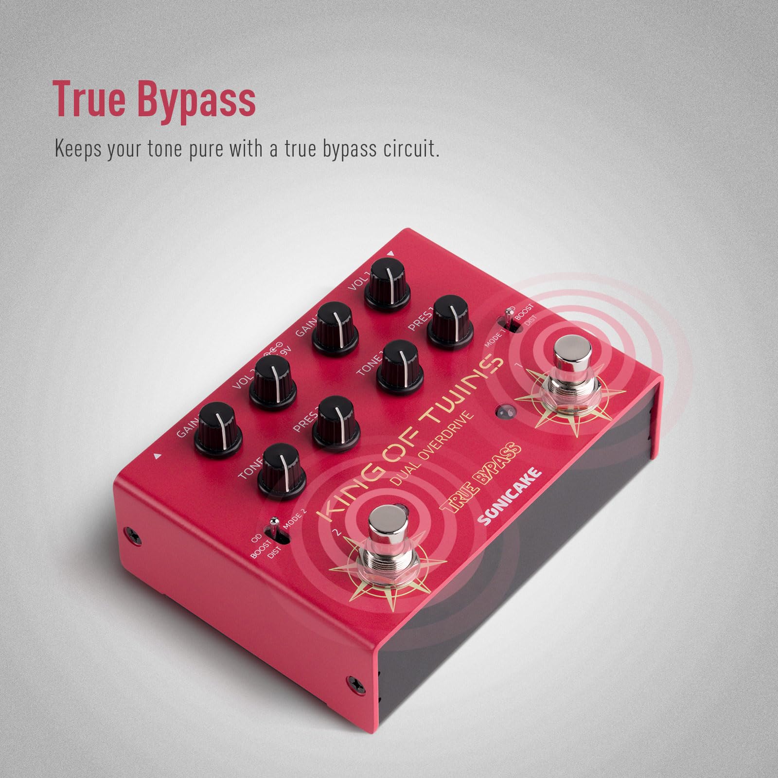SONICAKE Overdrive Guitar Pedal, Dual Channel 3 Mode – King of Twins QDS-08