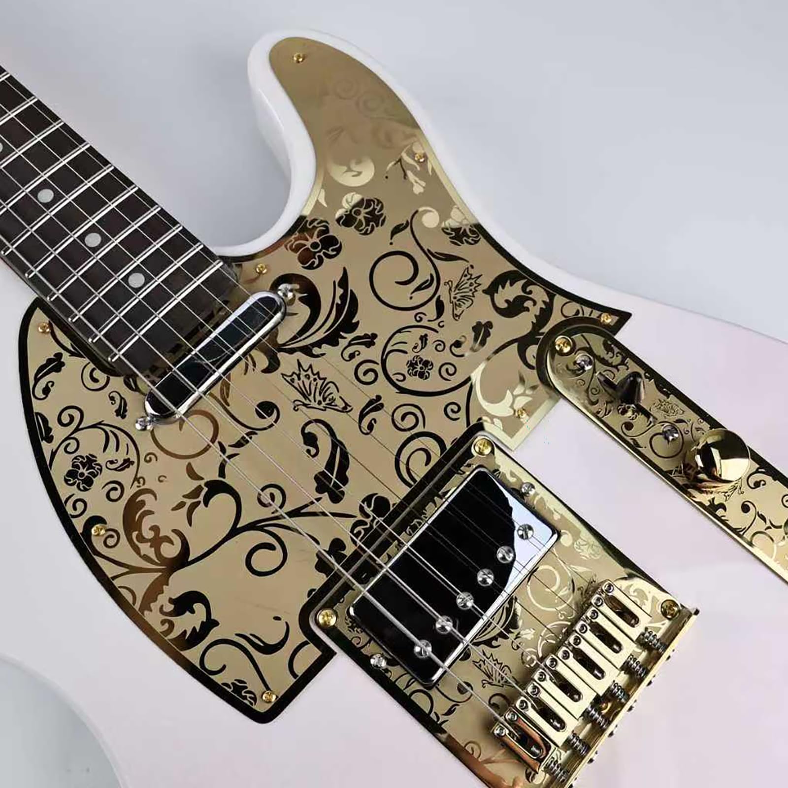 OVSAL Stainless Steel Pick Guard Scratch Plate 8 Holes SH Pickup Configuration Engraving Metal Electric Guitar Pickguard Compatible with USA/Mexican Telecaster Tele Modern Style Guitar Parts(Gold)