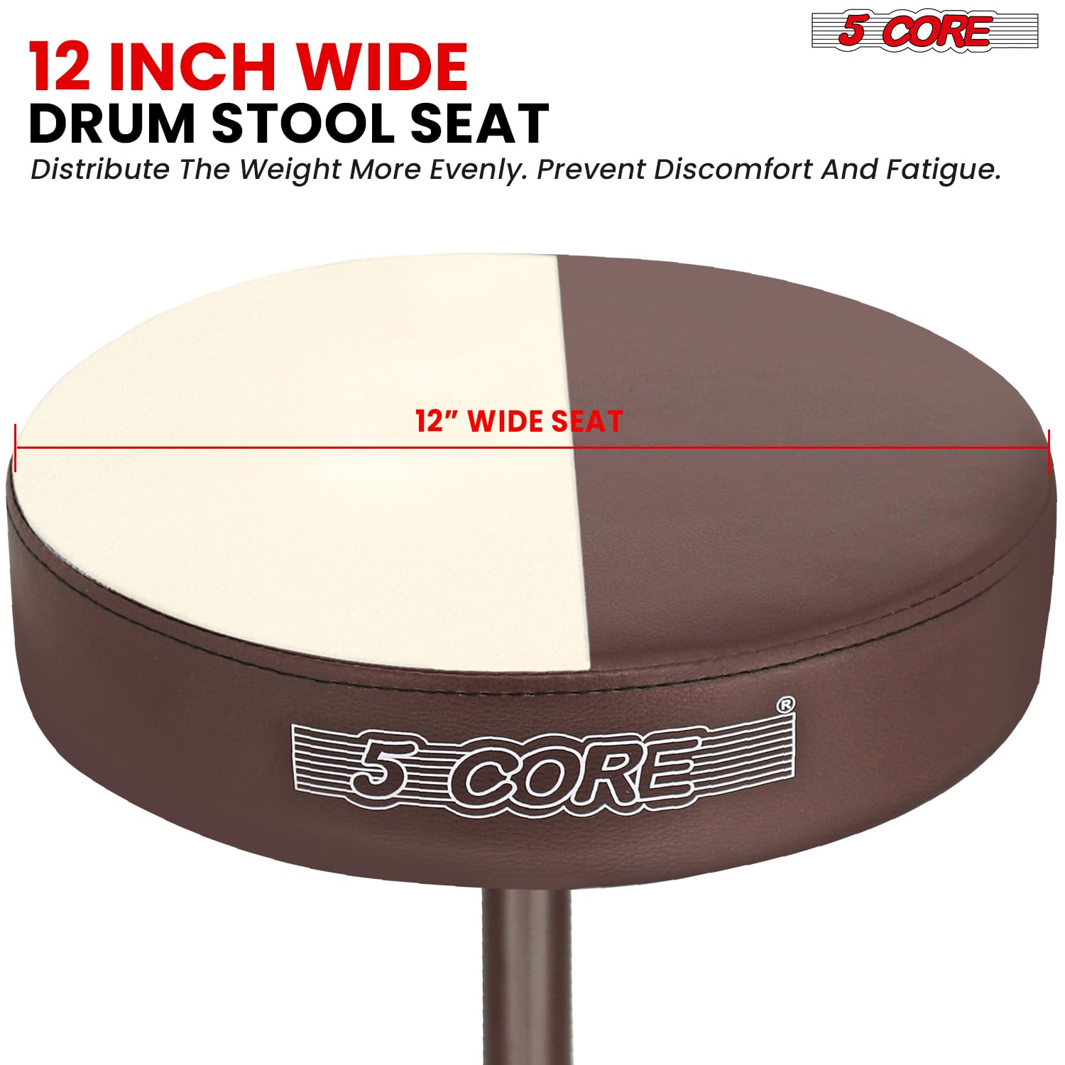 5 CORE Drum Throne Thick 3 Inch Padded Drum Seat Height Adjustable Drumming Stools with Anti-Slip Feet Musician Chair for Adults and Kids Drummers Brown – DS 01 BR
