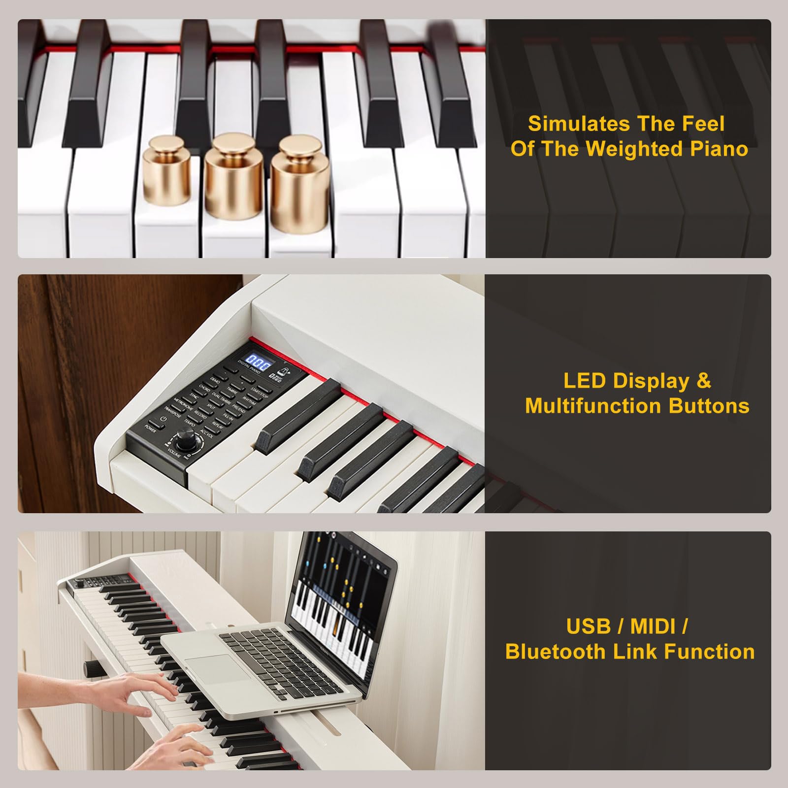 MUSTAR 88 Key Piano Keyboard with Bench, Home Digital Piano for Beginners
