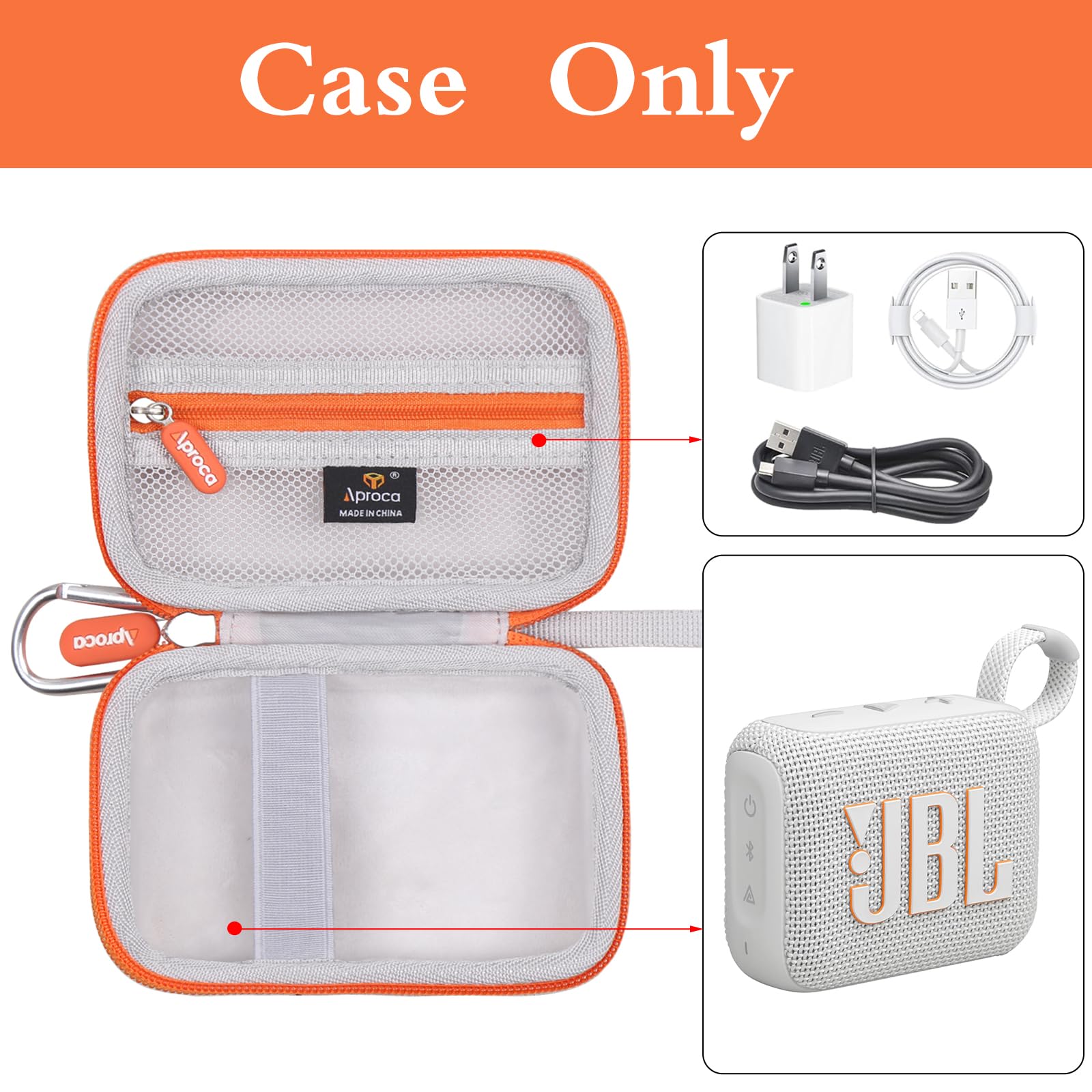 Aproca Case Compatible with JBL Go 4 / Go 3 Ultra-Portable Waterproof Dustproof Bluetooth Speaker, Portable Storage Bag for Accessories -White (Case Only)