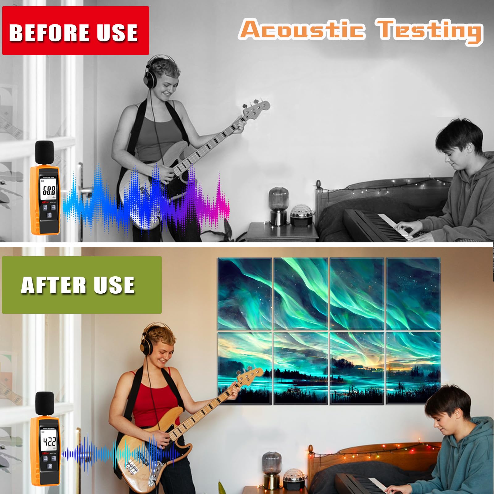 Art Acoustic Panels, 48″X32″ Self-adhesive Soundproof Wall Panels, 8 Pack Decorative Acoustical Wall Panel Sound Absorbing Panels Sound Dampening Panels for Home
