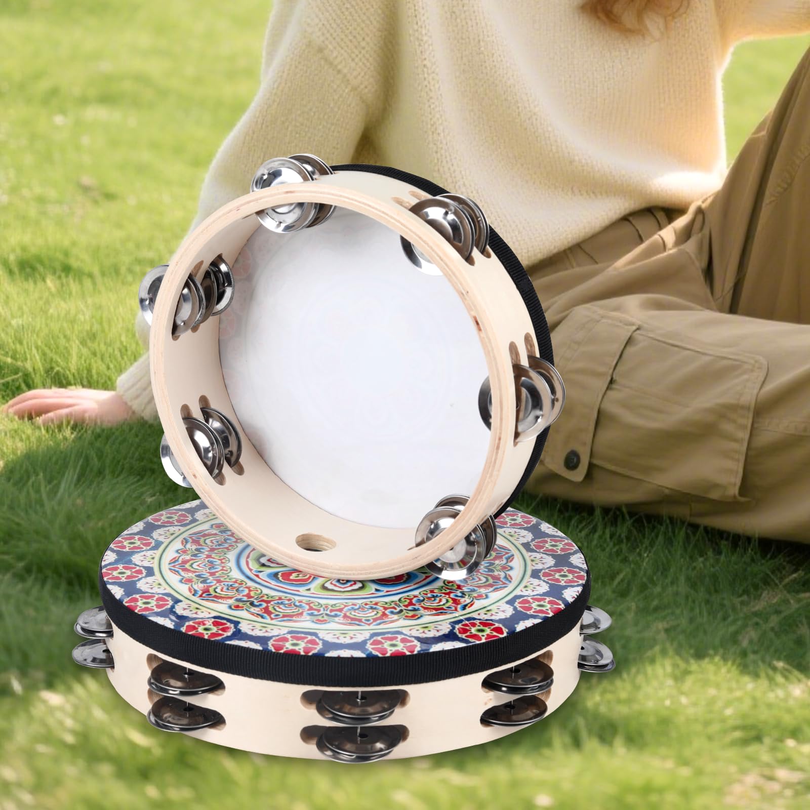 Musfunny Tambourines Musical Instrument Handheld Drum Percussion for Adults