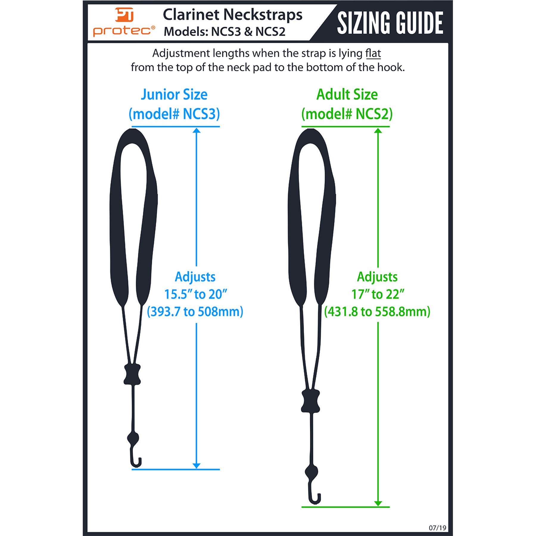 Protec Clarinet Neck Strap, 20” Length (Model NCS3), Black, Regular