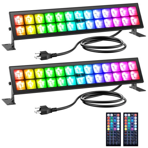 Onforu Stage Lights 2 Pack 48W LED Wall Washer Light,IP66 Waterproof Outdoor RGB Light Bar with Timing,Wash Lights with DIY Colors 44-Key Remote for Garden Wedding Party