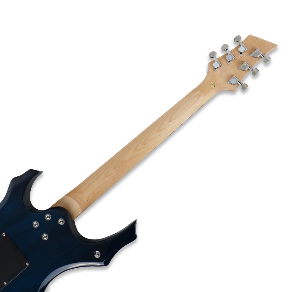 Demusea Full Size 39 Inch Electric Guitar Kit With Standard 20W Amplifier Bundle Solid Body Maple Neck Trans Blue Color 25.5 Scale length HSH Pickup Single Tremolo 24Fret All-in-One Starter Kit Choice