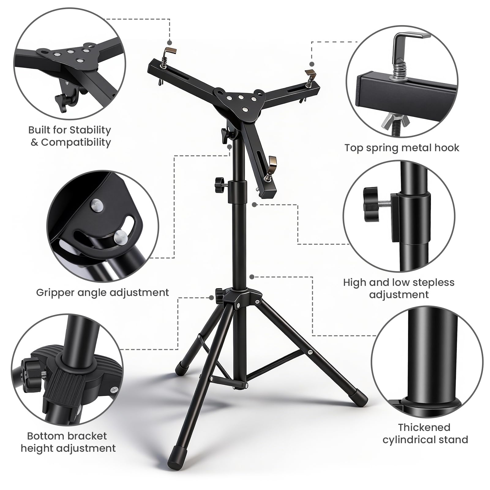 tipatyard Drum Pad Stand, Adjustable Angle Silent Drum Pad Stand,Fit for 10-12 Inch Drum Practice Pad, Height Range 22-36 Inches for Drum Beginners, Black