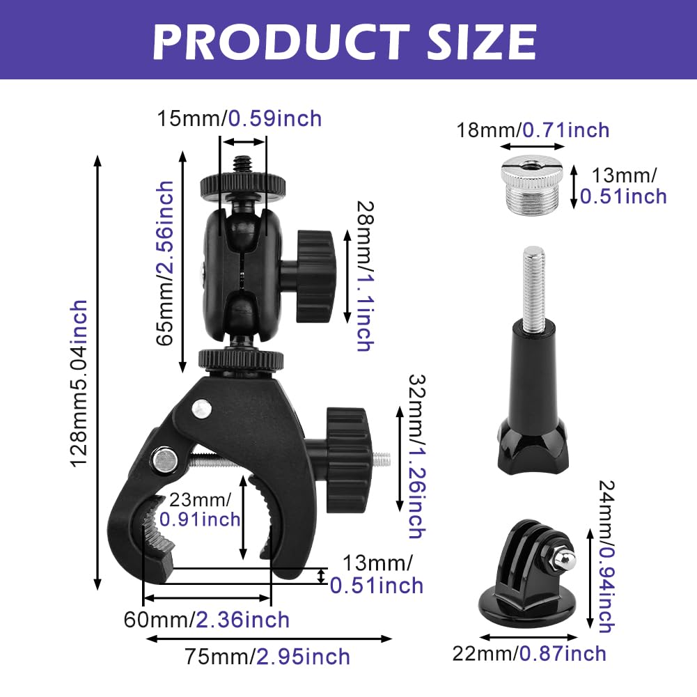 Mic Crab Clamp, Double Ball‑Head Microphone Holder with 1/4″‑5/8″ Adapter