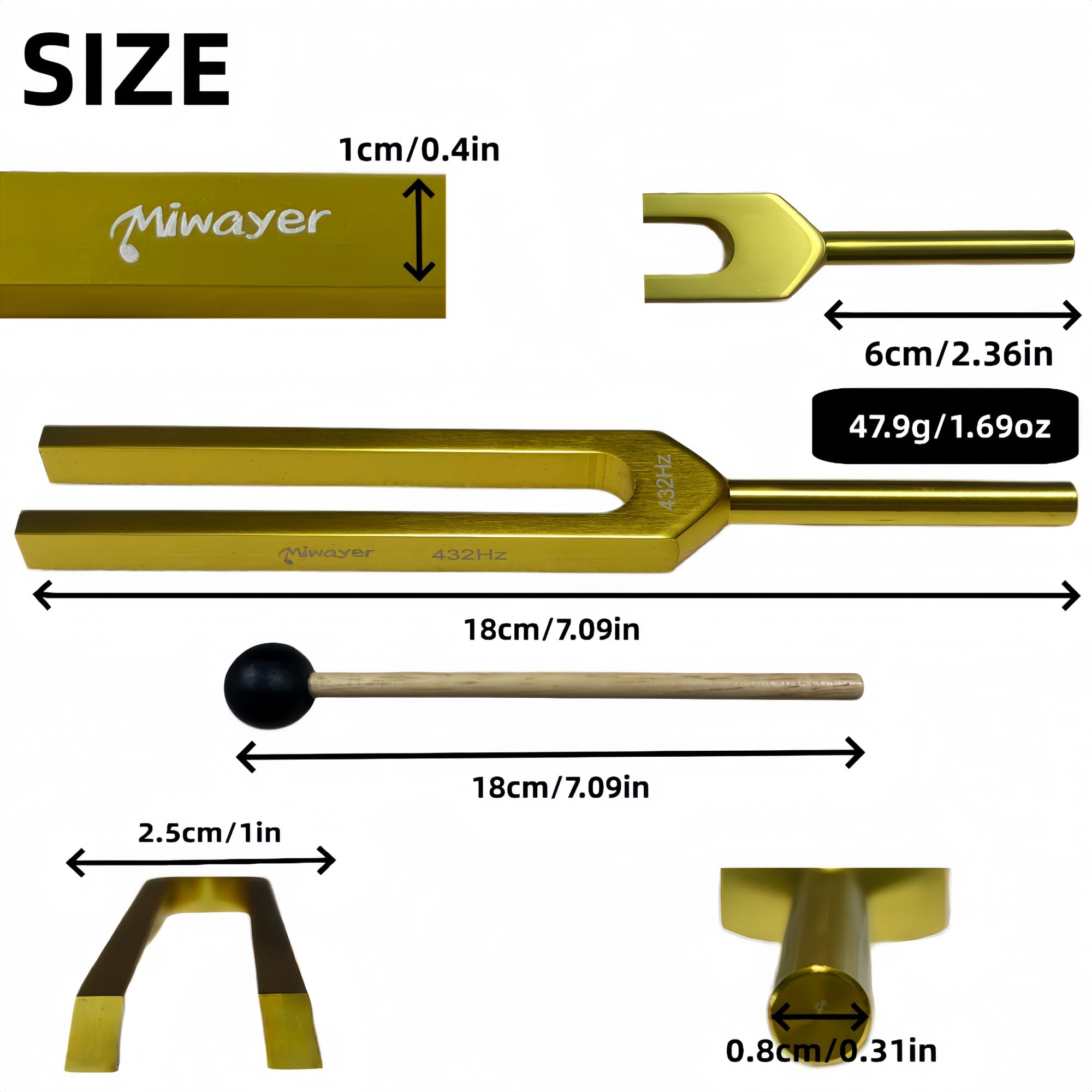 Miwayer Professional Verdi’s A 432Hz Tuning Forks Golden for Healing, Medical, and Music – Multi-Frequency Tuning Fork Kit for Sound Therapy, Meditation, Chakra Balancing