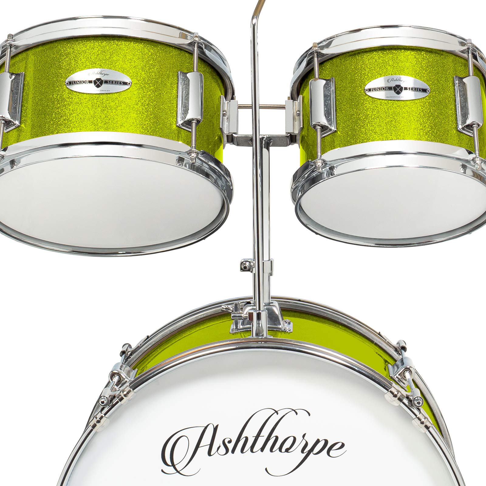 Ashthorpe 5-Piece Complete Kids Drum Set with Genuine Brass Cymbals – Junior Beginner Kit with 16″ Bass, Throne, Hi-Hats, Pedals & Drumsticks – Green