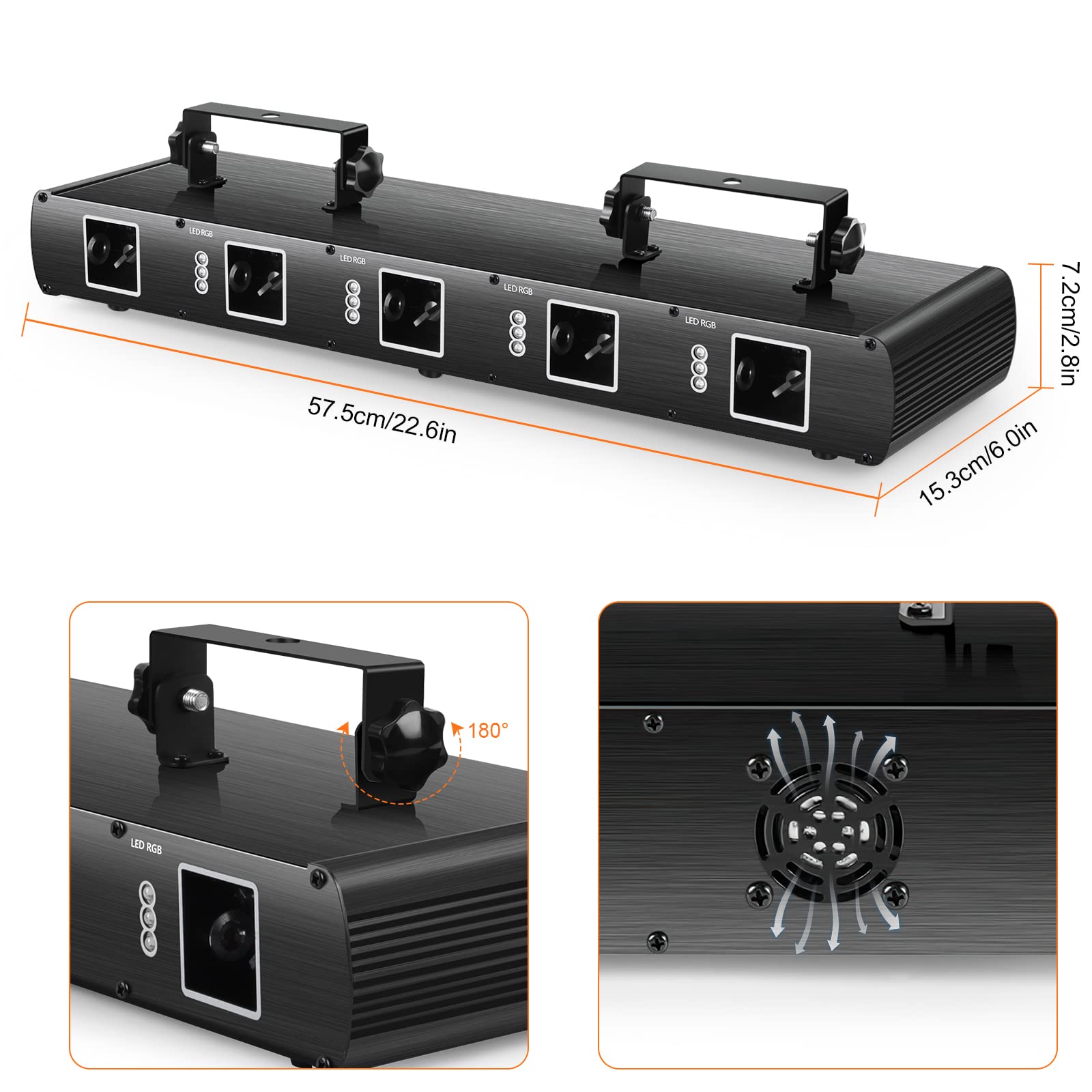 U`King Stage Laser Light, 5 Beam Sound Activated DJ Party Lights RGBYC LED Music Projector with Remote Control DMX for Dancing Birthday Bar Pub Stage