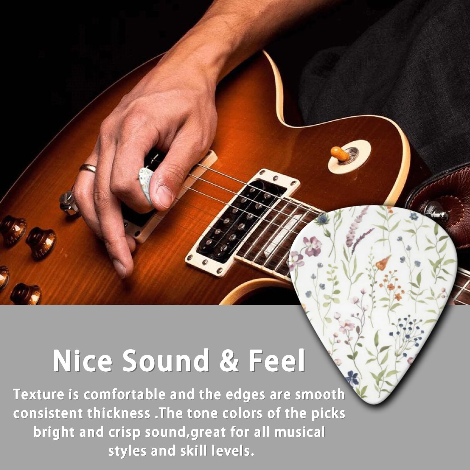 LOZUQII 6 Pack Guitar Picks with Bag, Medium 0.71mm – Colorful Flowers
